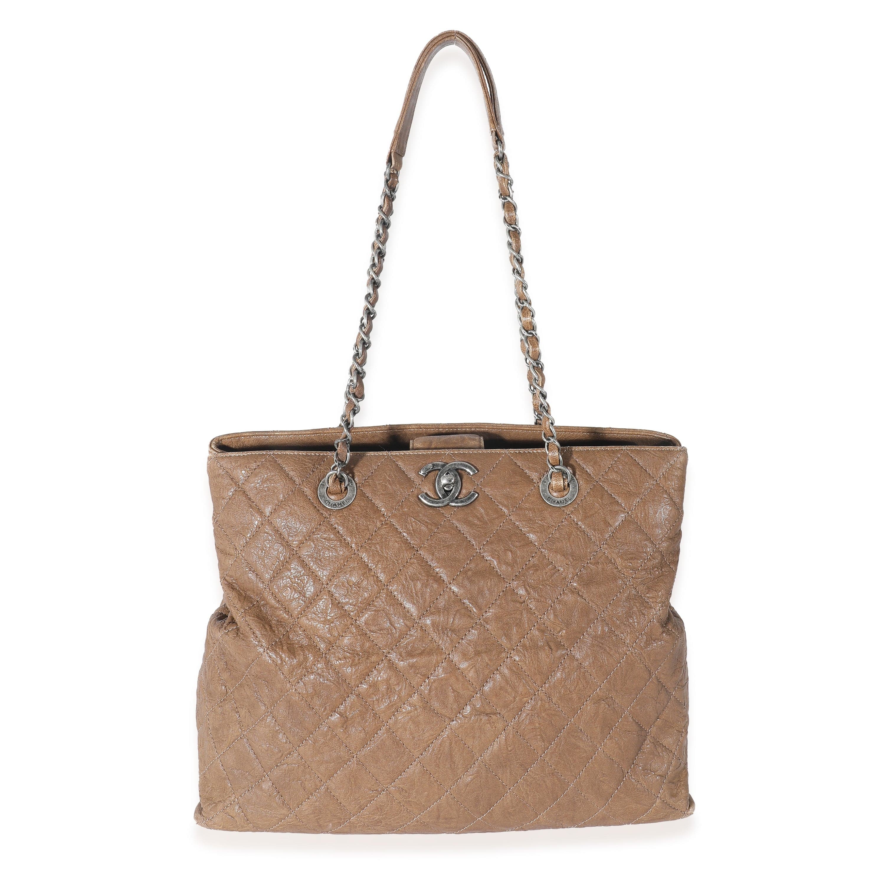 Chanel Chanel Brown Quilted Crumpled Calfskin CC Tote