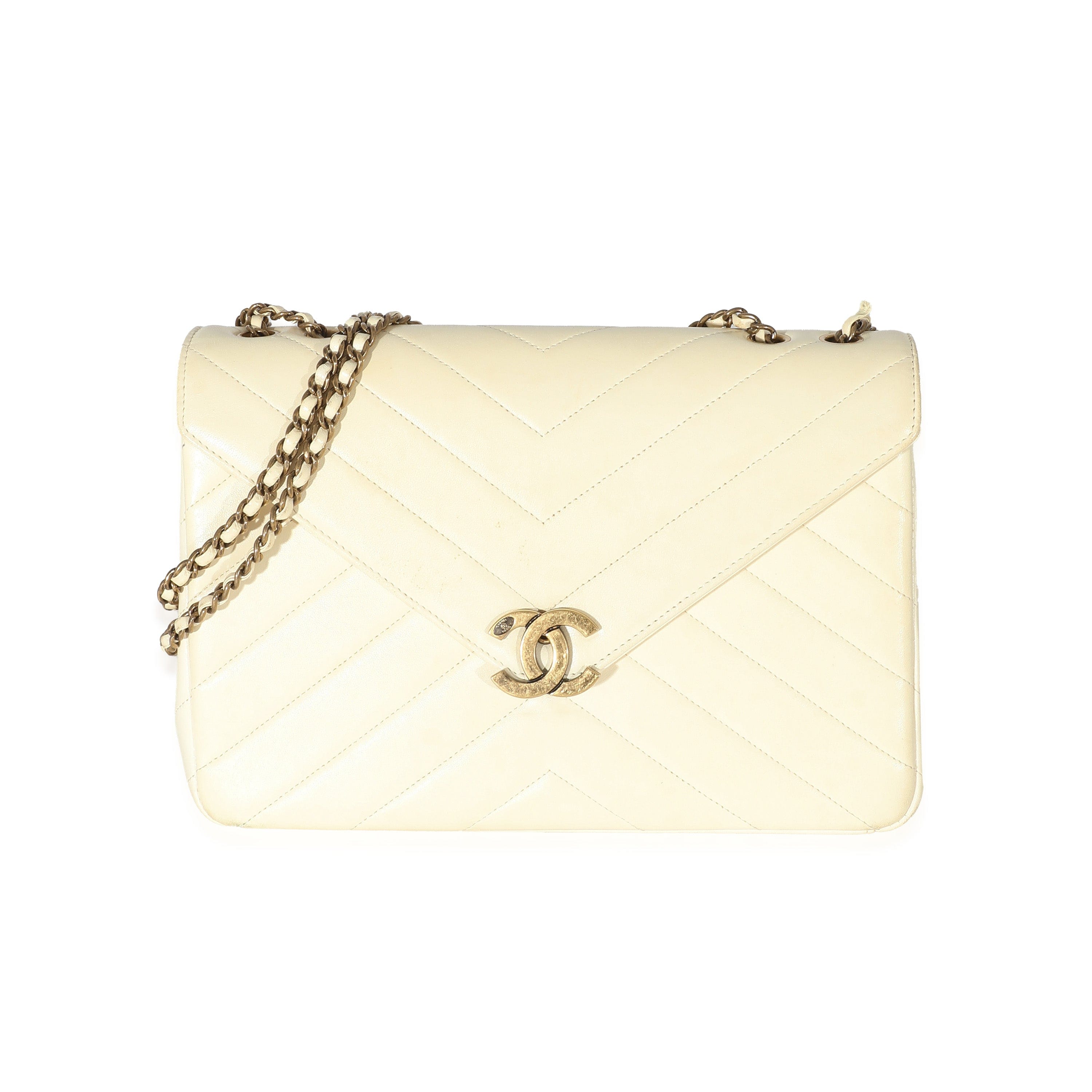 Chanel Chanel Cream Chevron Lambskin Coco Envelope Flap Bag