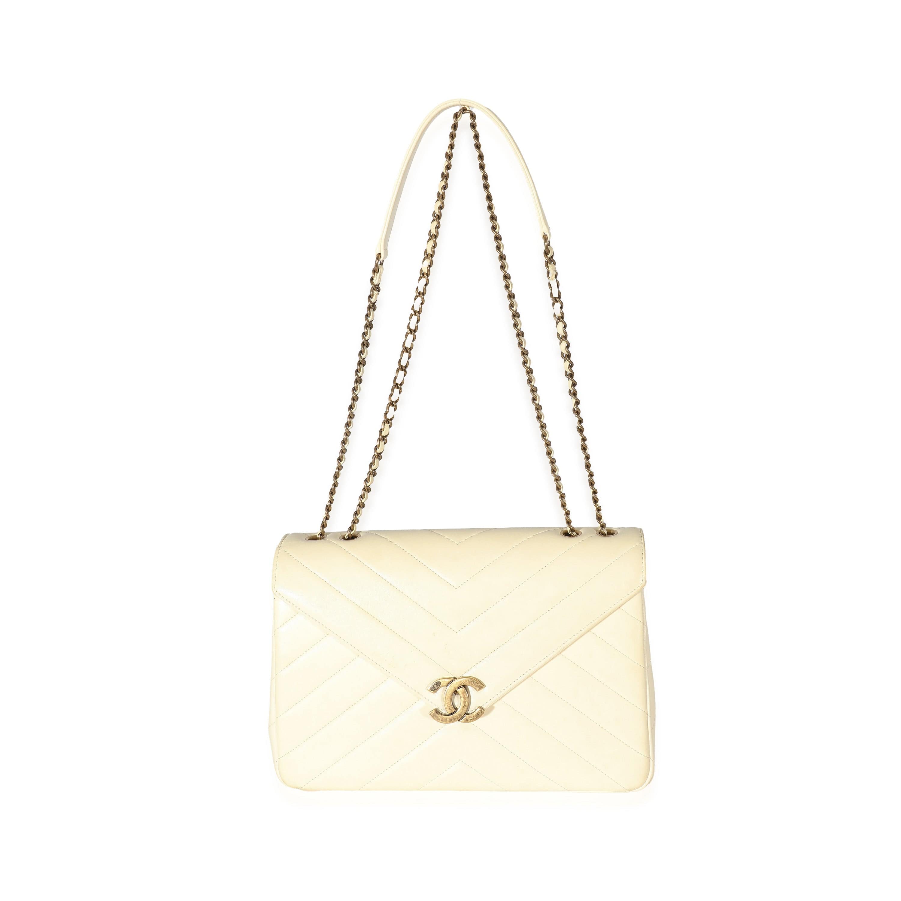 Chanel Chanel Cream Chevron Lambskin Coco Envelope Flap Bag