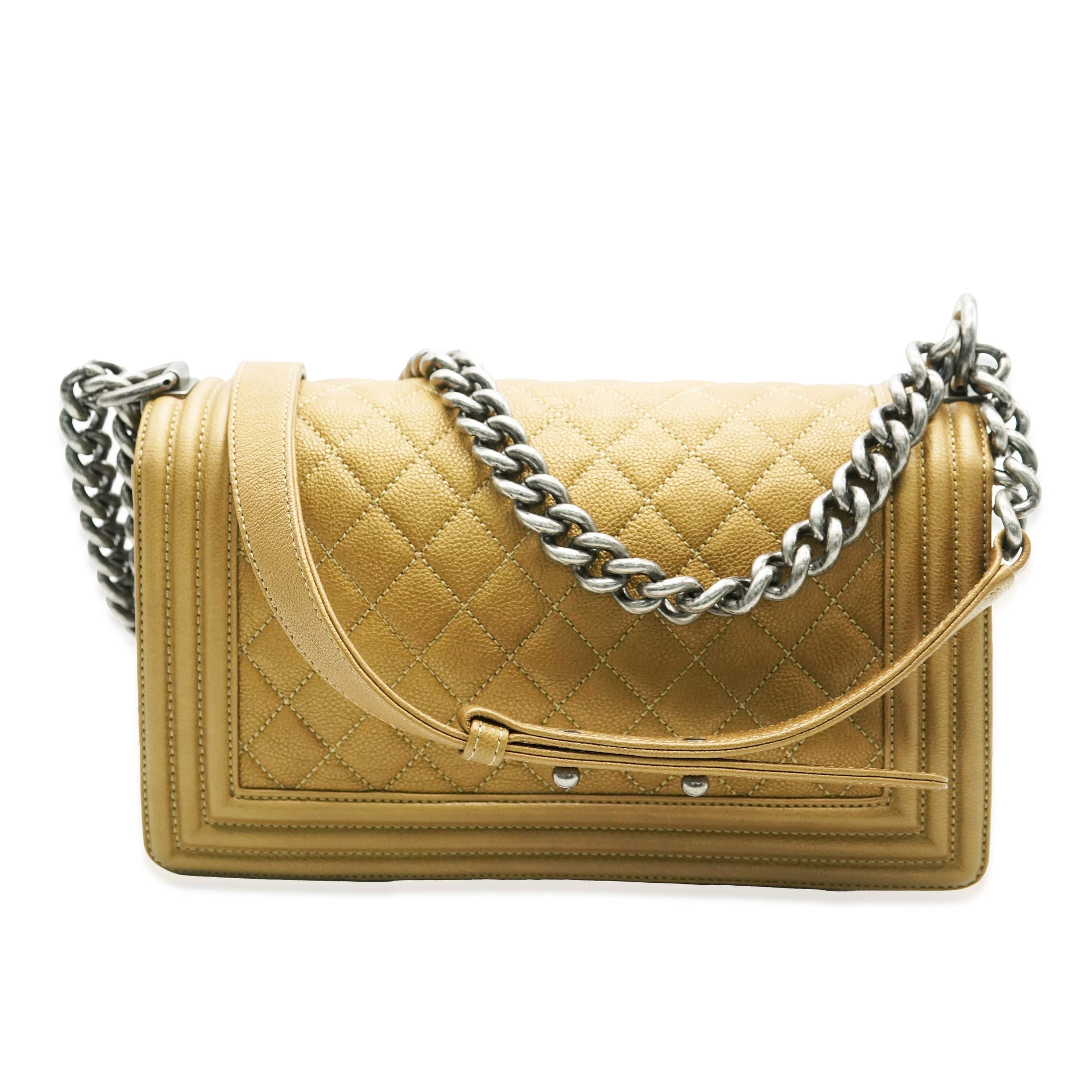 Chanel Chanel Dark Gold Quilted Caviar Old Medium Boy Bag