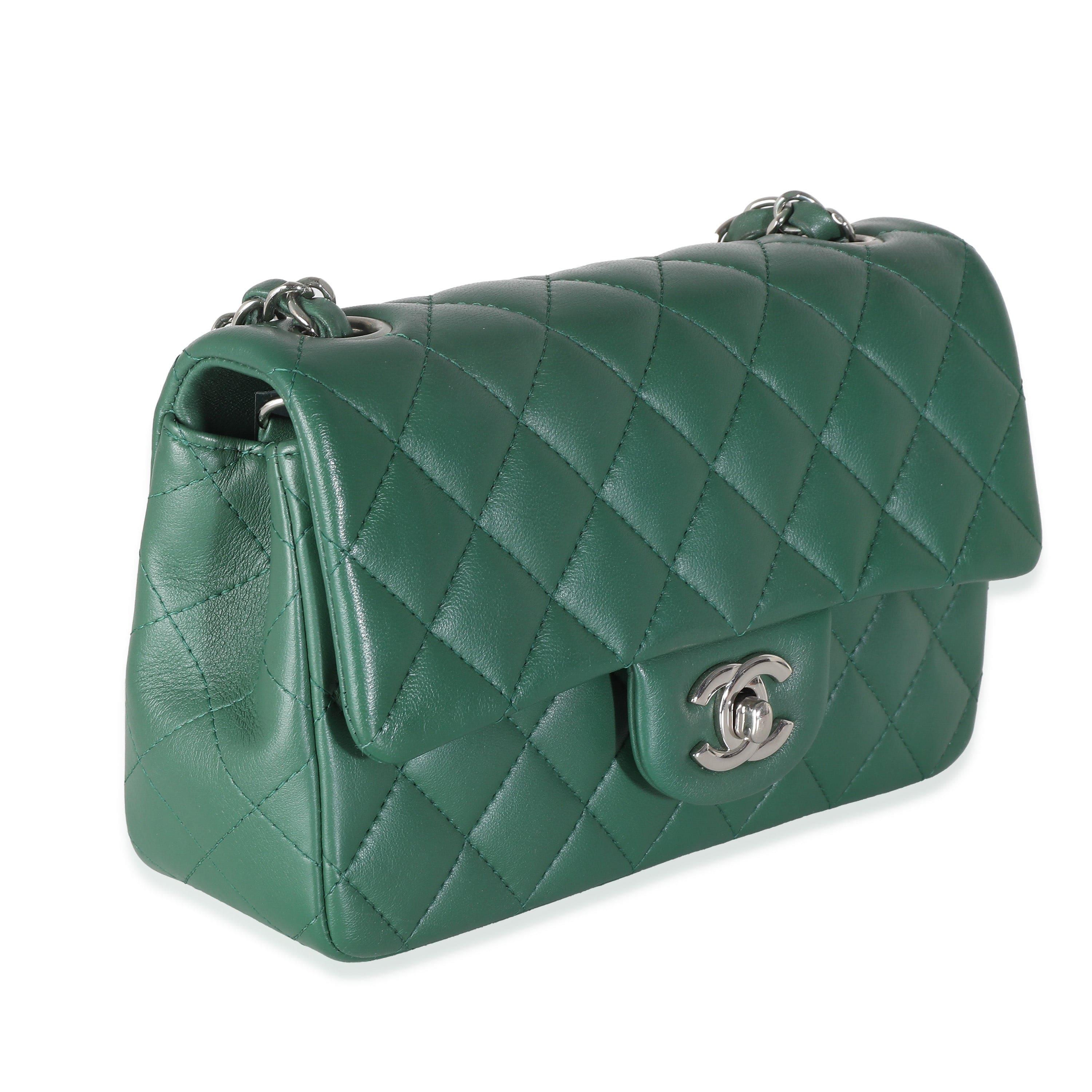 Chanel Chanel Dark Green Quilted Lambskin Mini Rectangular Flap Bag