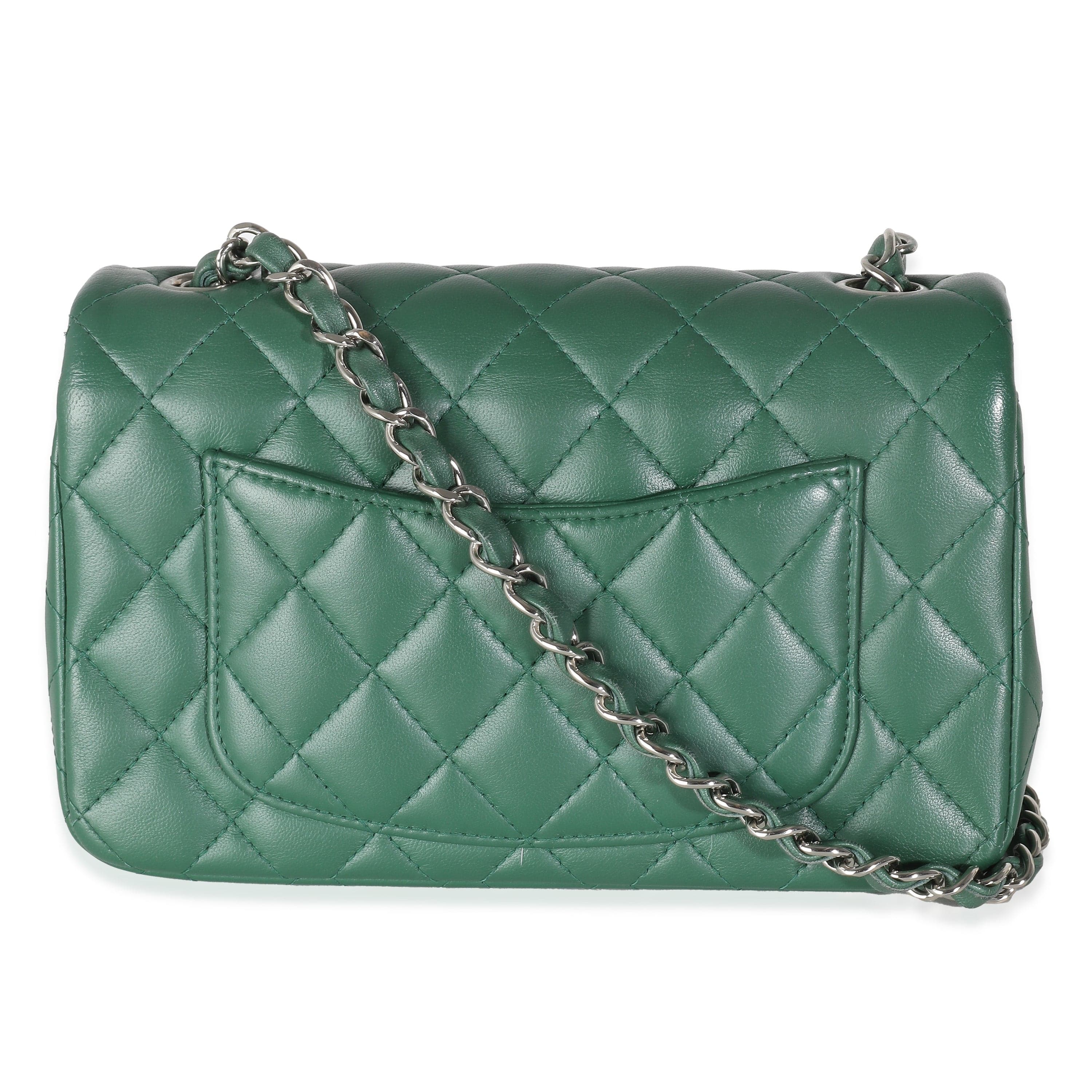 Chanel Chanel Dark Green Quilted Lambskin Mini Rectangular Flap Bag