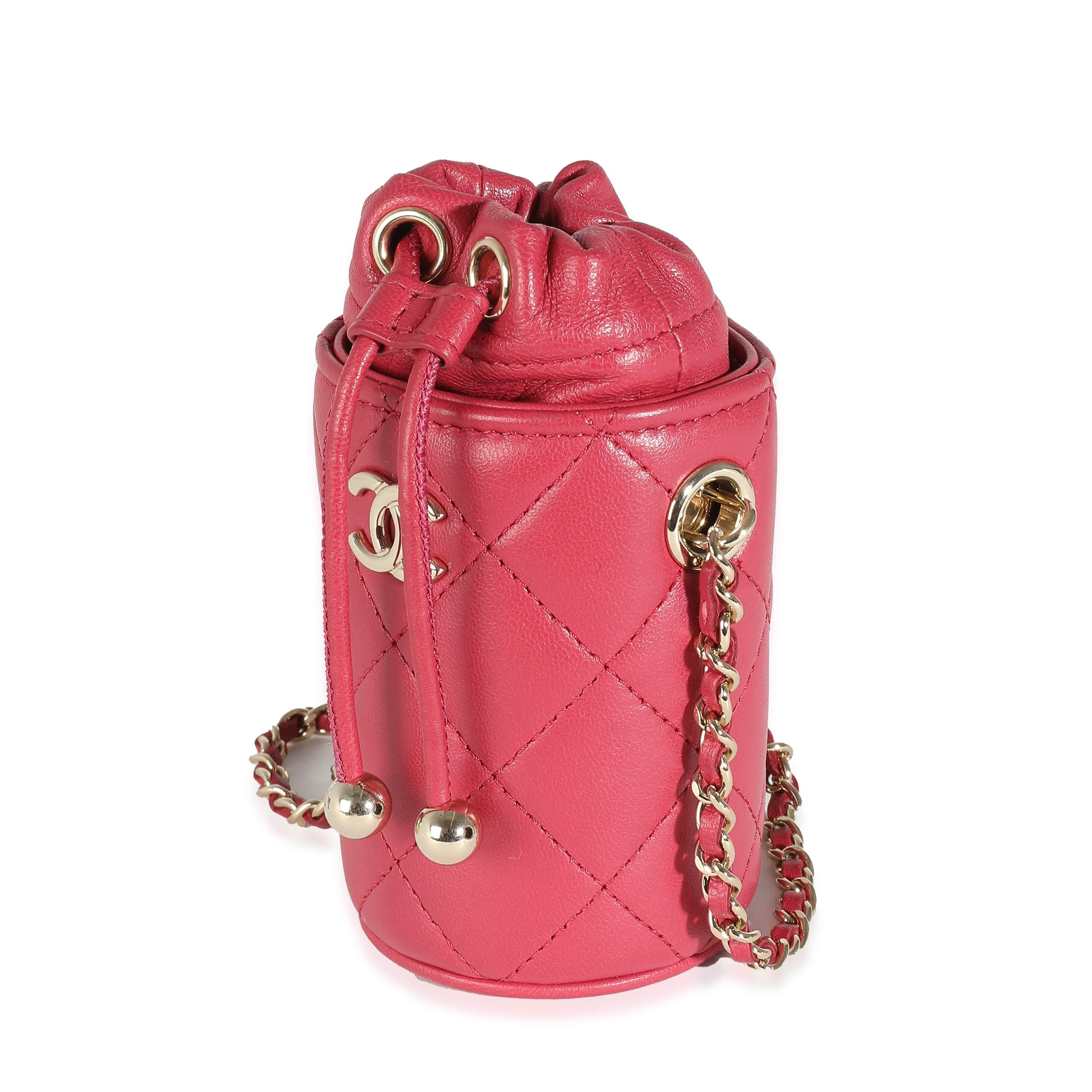 Chanel Chanel Dark Pink Quilted Lambskin Micro Drawstring Bucket