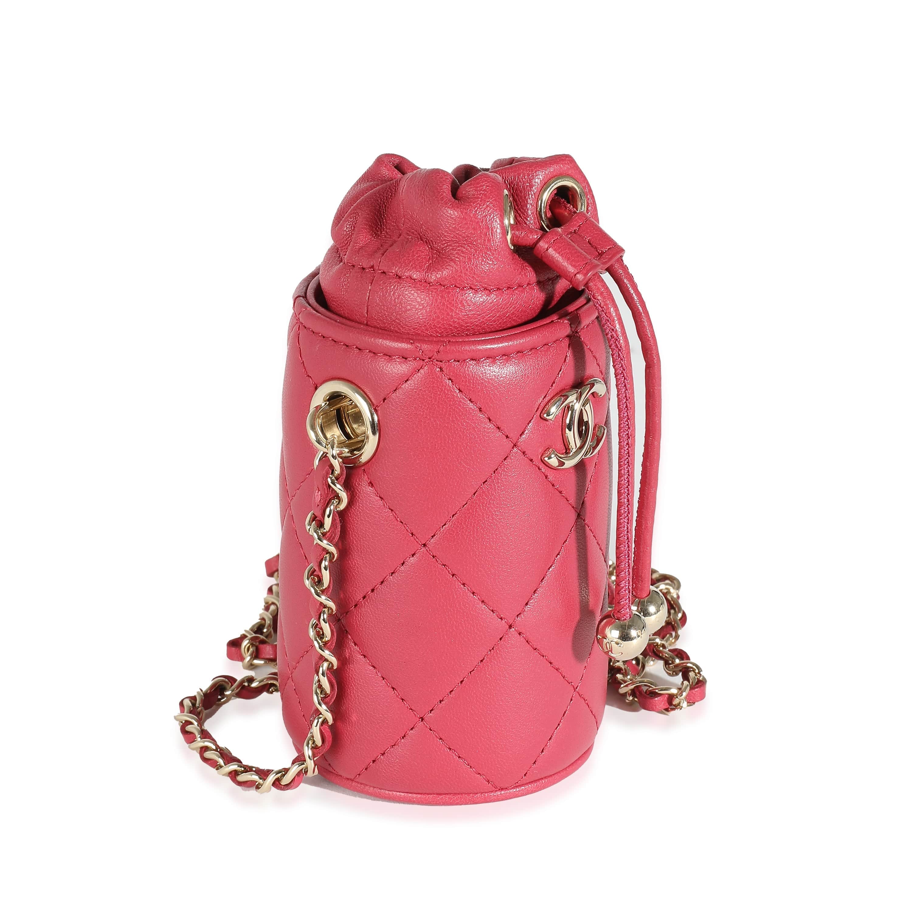 Chanel Chanel Dark Pink Quilted Lambskin Micro Drawstring Bucket