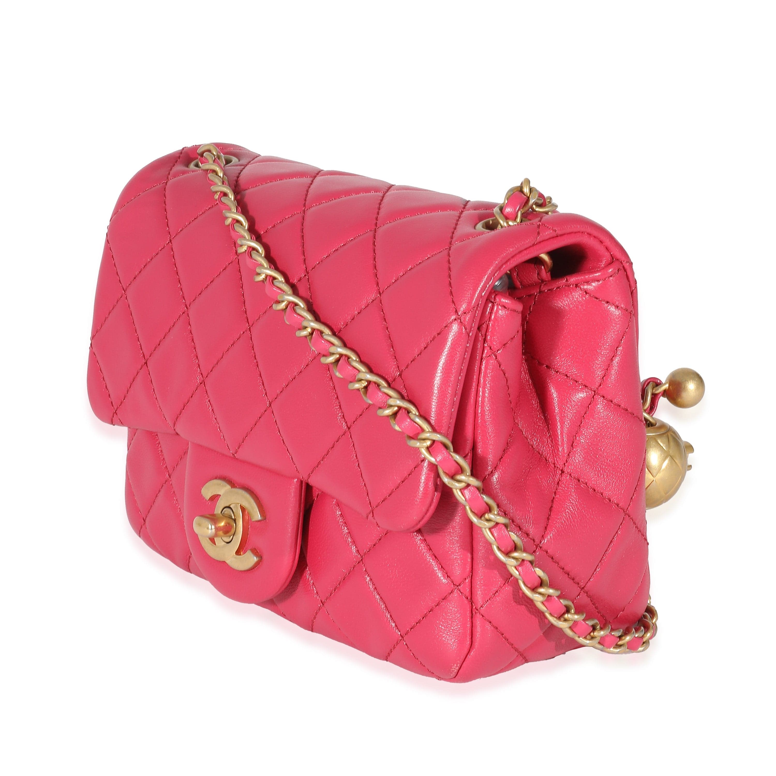 Chanel Chanel Dark Pink Quilted Lambskin Pearl Crush Mini Square Flap Bag