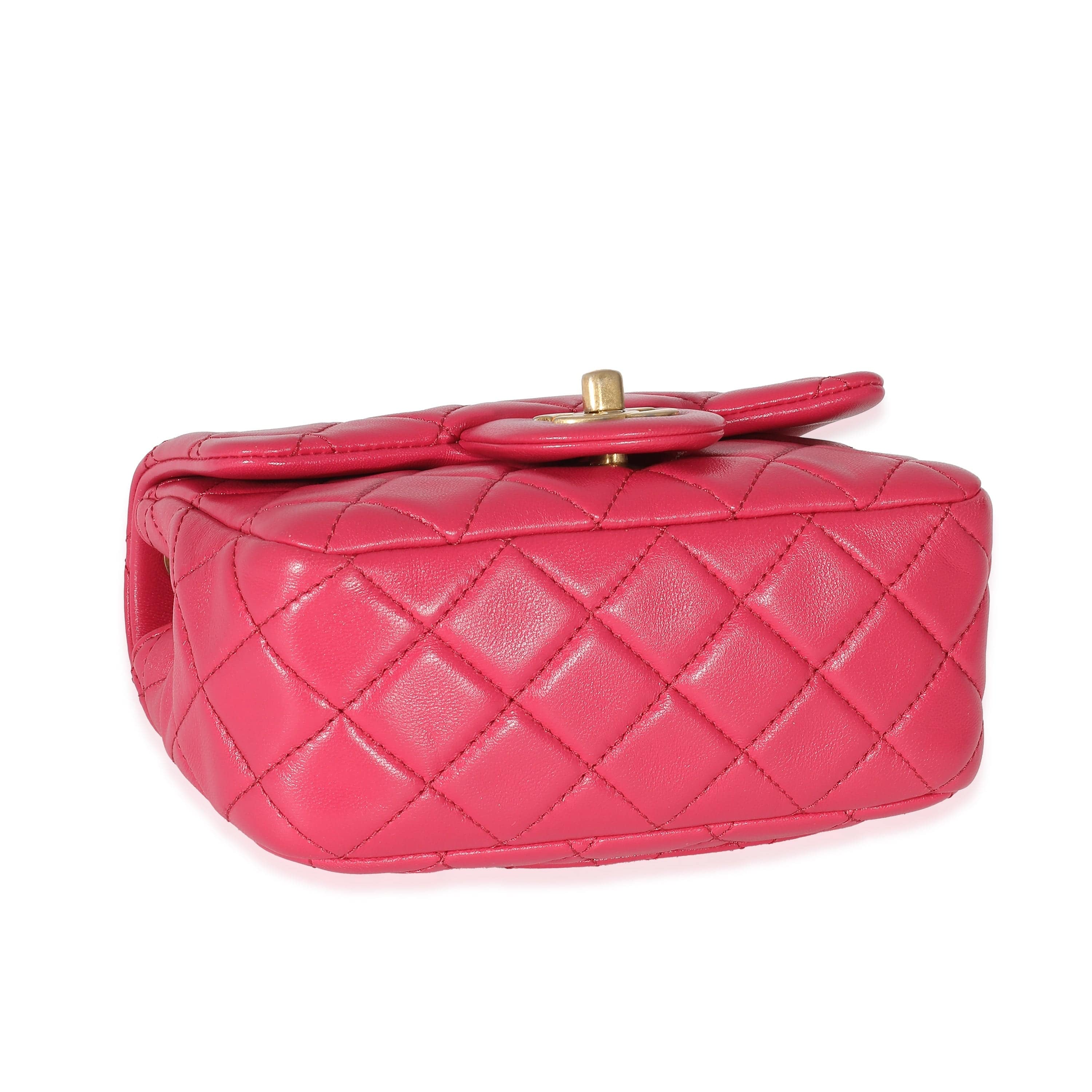 Chanel Chanel Dark Pink Quilted Lambskin Pearl Crush Mini Square Flap Bag