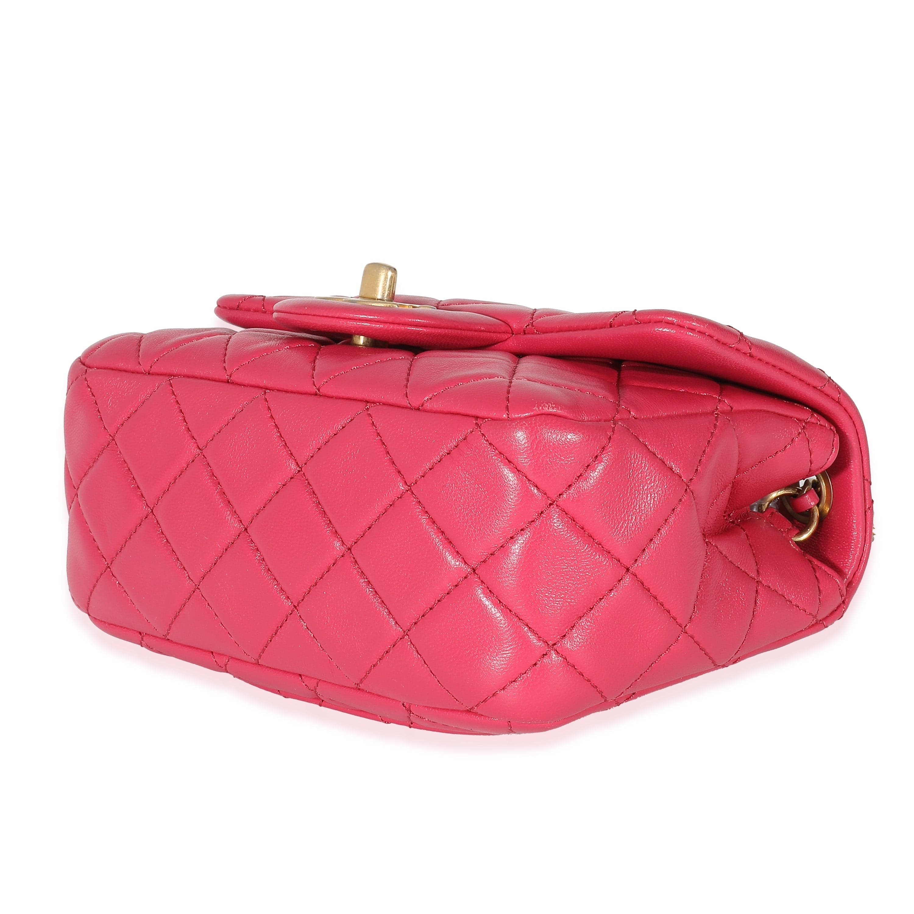 Chanel Chanel Dark Pink Quilted Lambskin Pearl Crush Mini Square Flap Bag