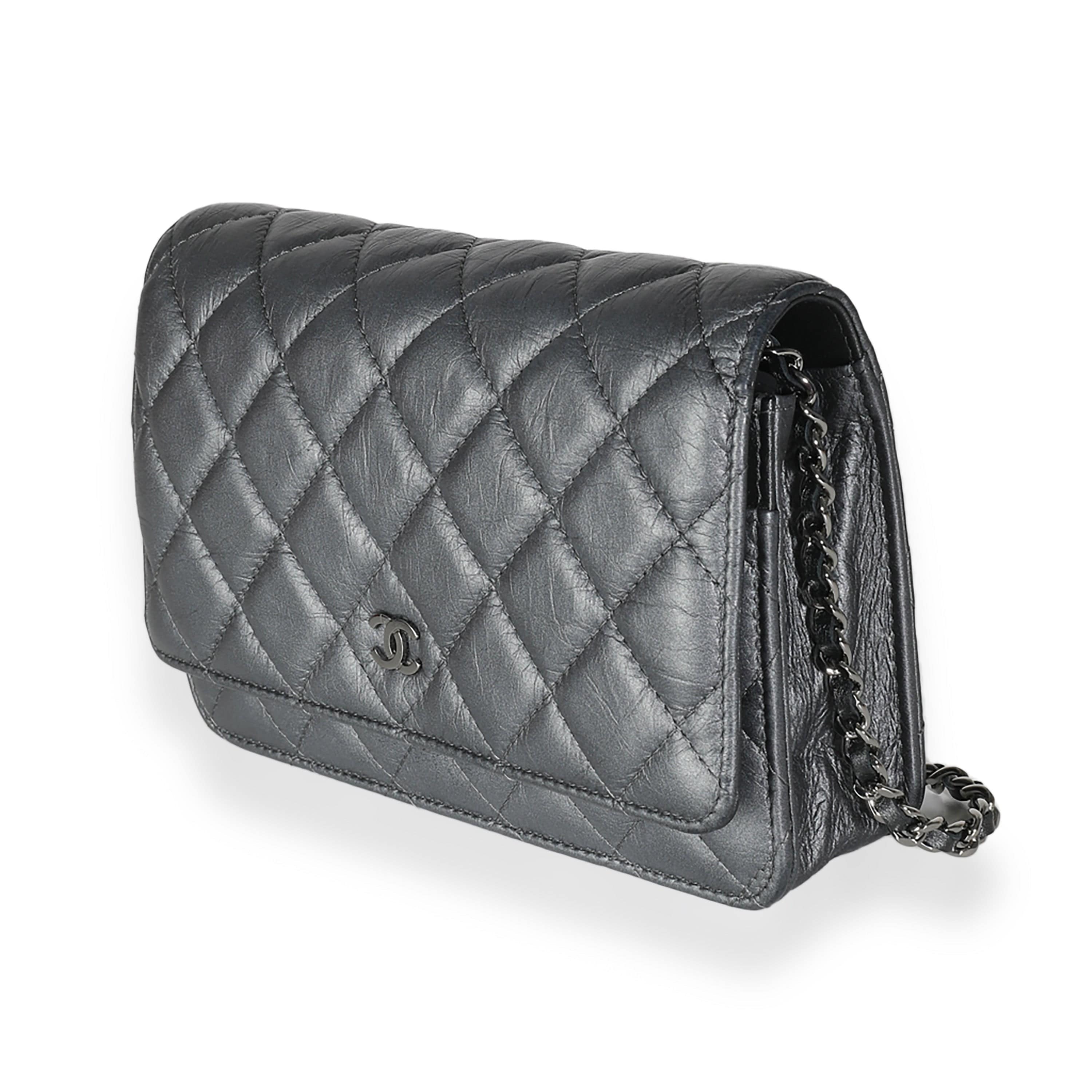 Chanel Chanel Dark Silver Iridescent Aged Calfskin Quilted Tassel Wallet On Chain