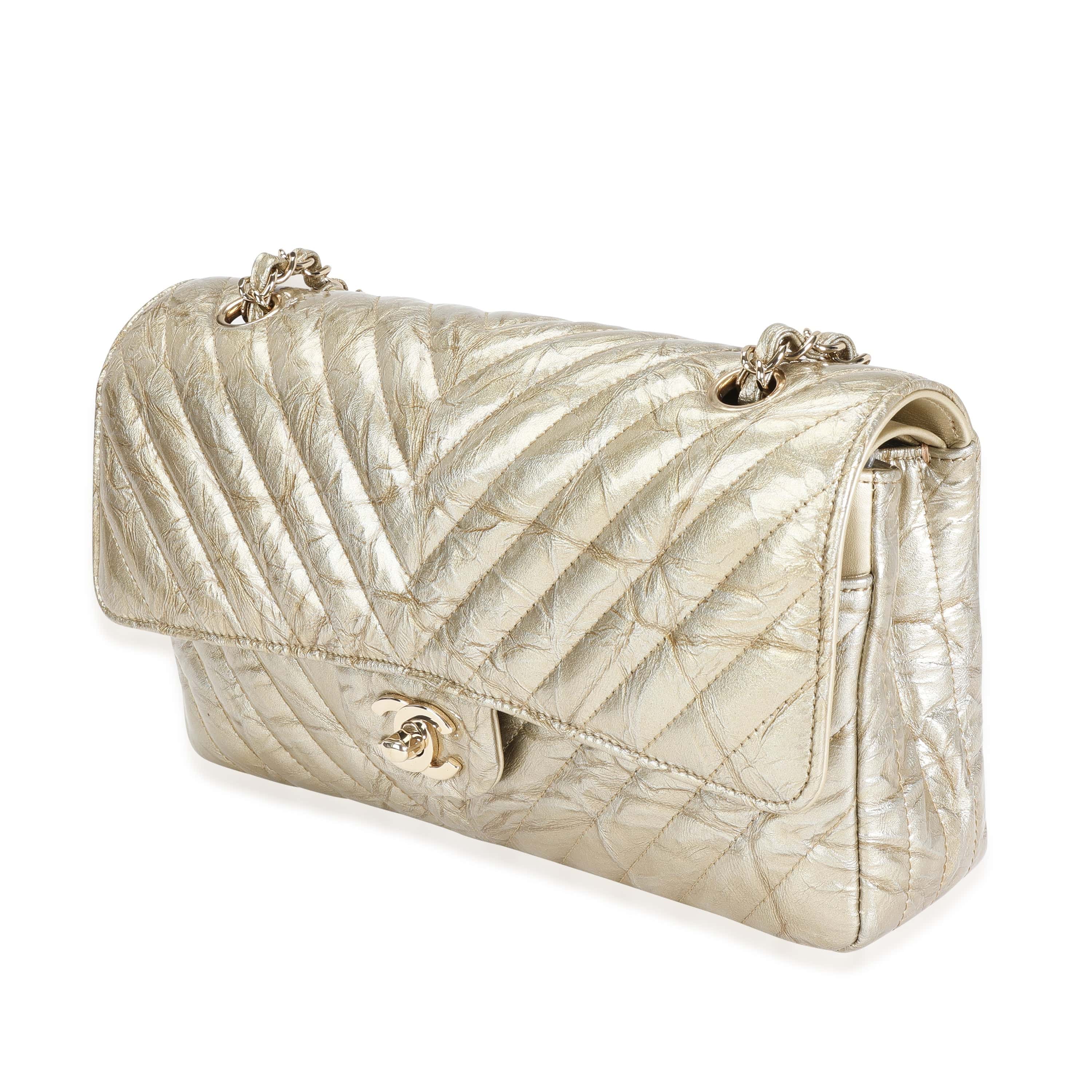 Chanel Chanel Gold Chevron Quilted Patent Leather Medium Classic Double Flap Bag