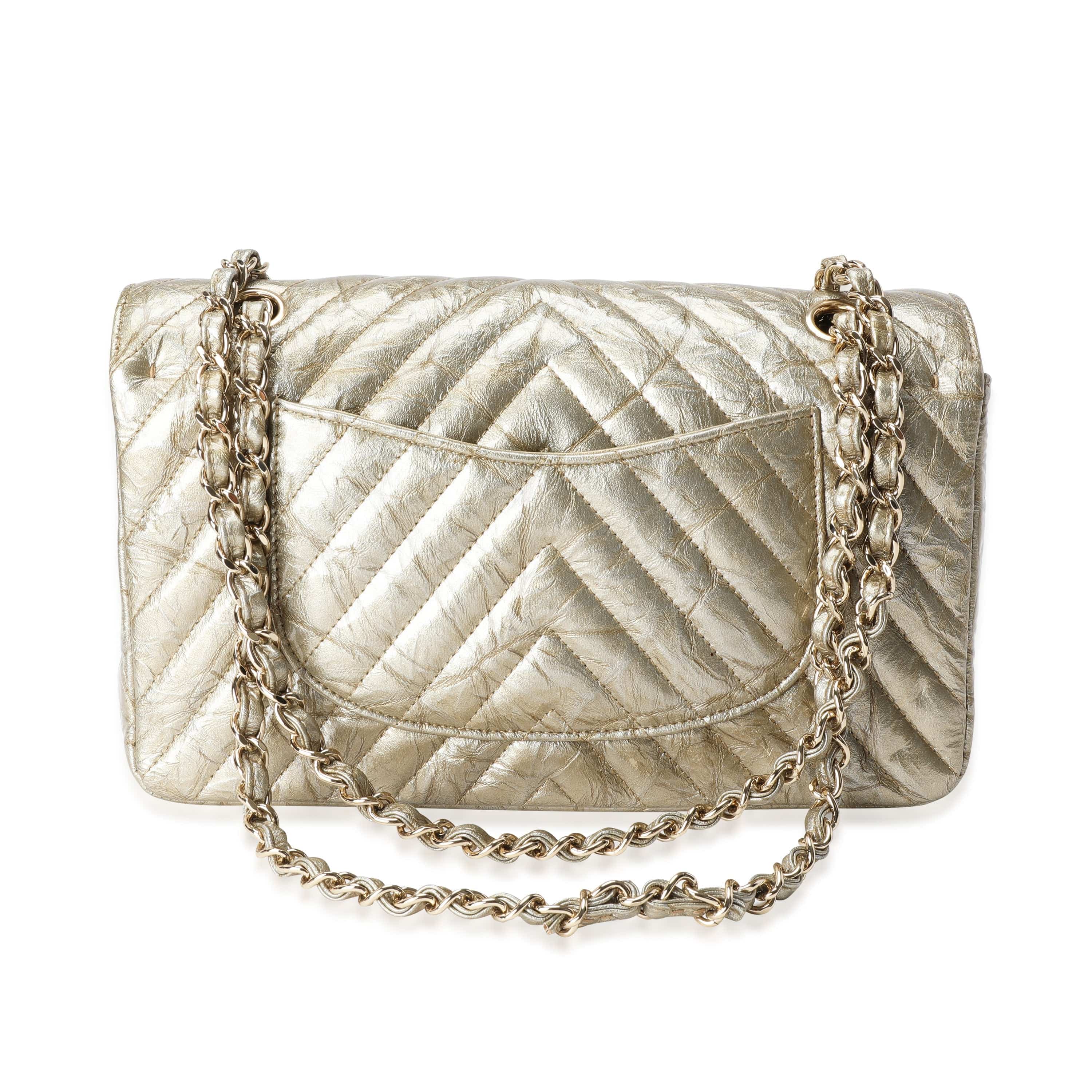 Chanel Chanel Gold Chevron Quilted Patent Leather Medium Classic Double Flap Bag