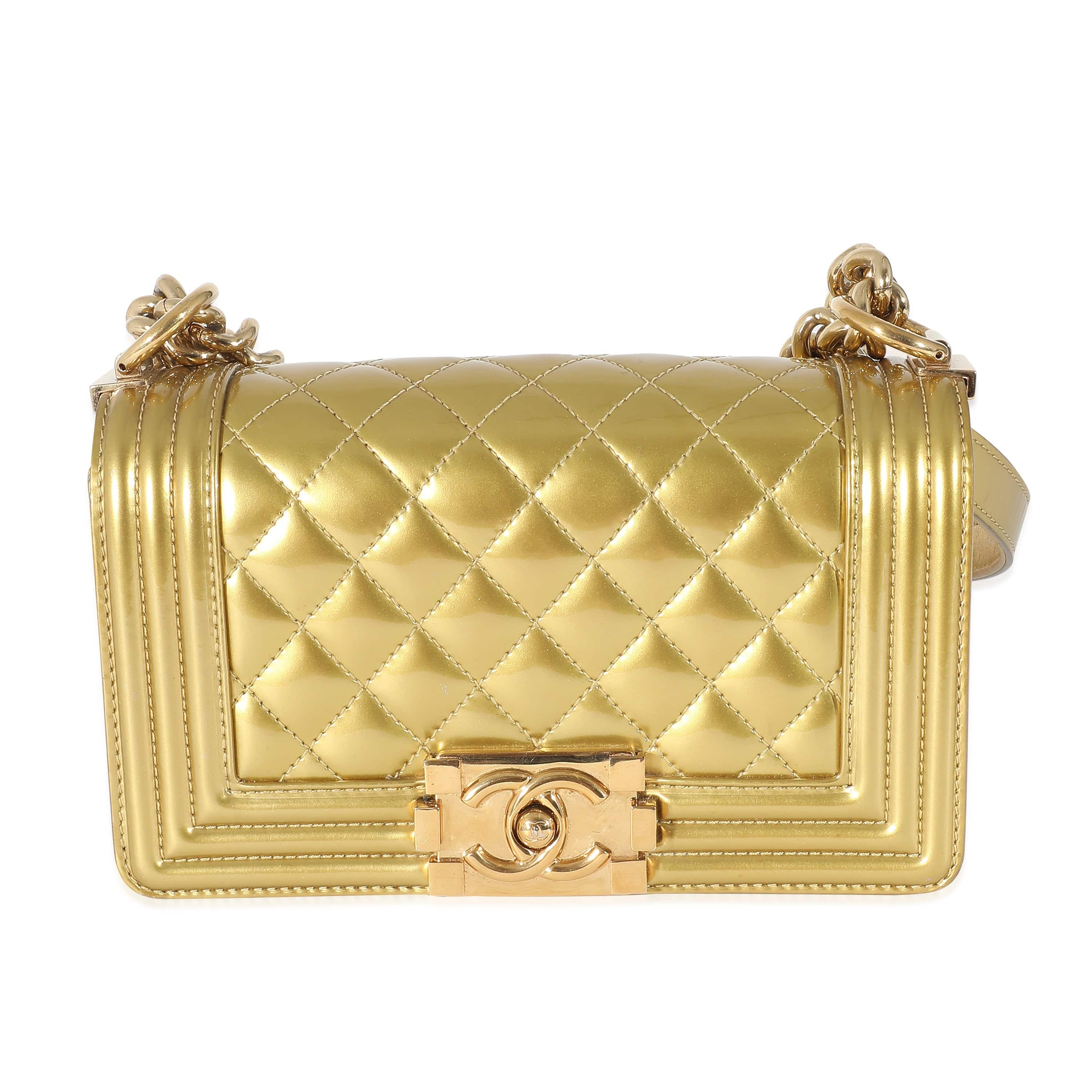 Chanel Chanel Gold Quilted Patent Small Boy Bag