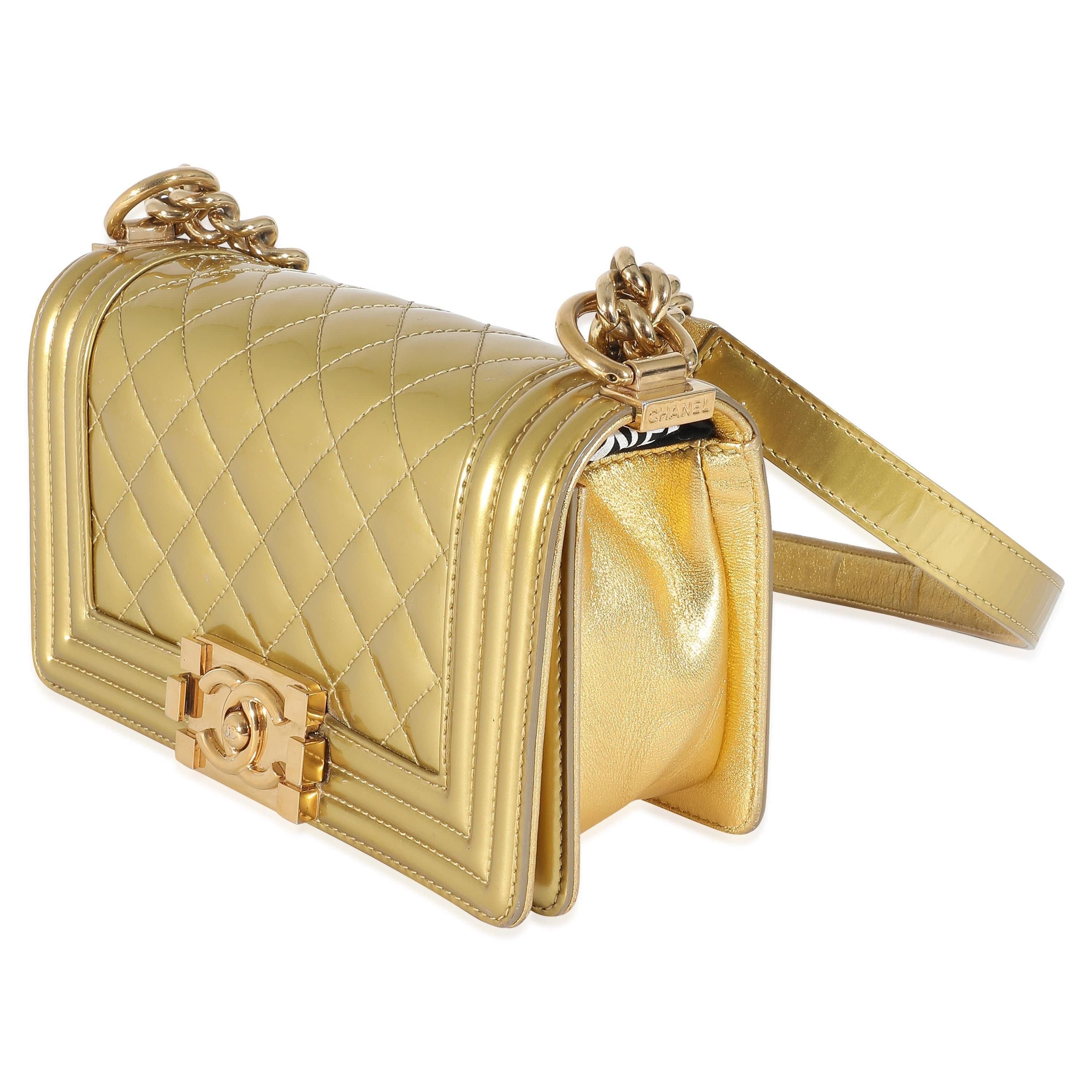 Chanel Chanel Gold Quilted Patent Small Boy Bag