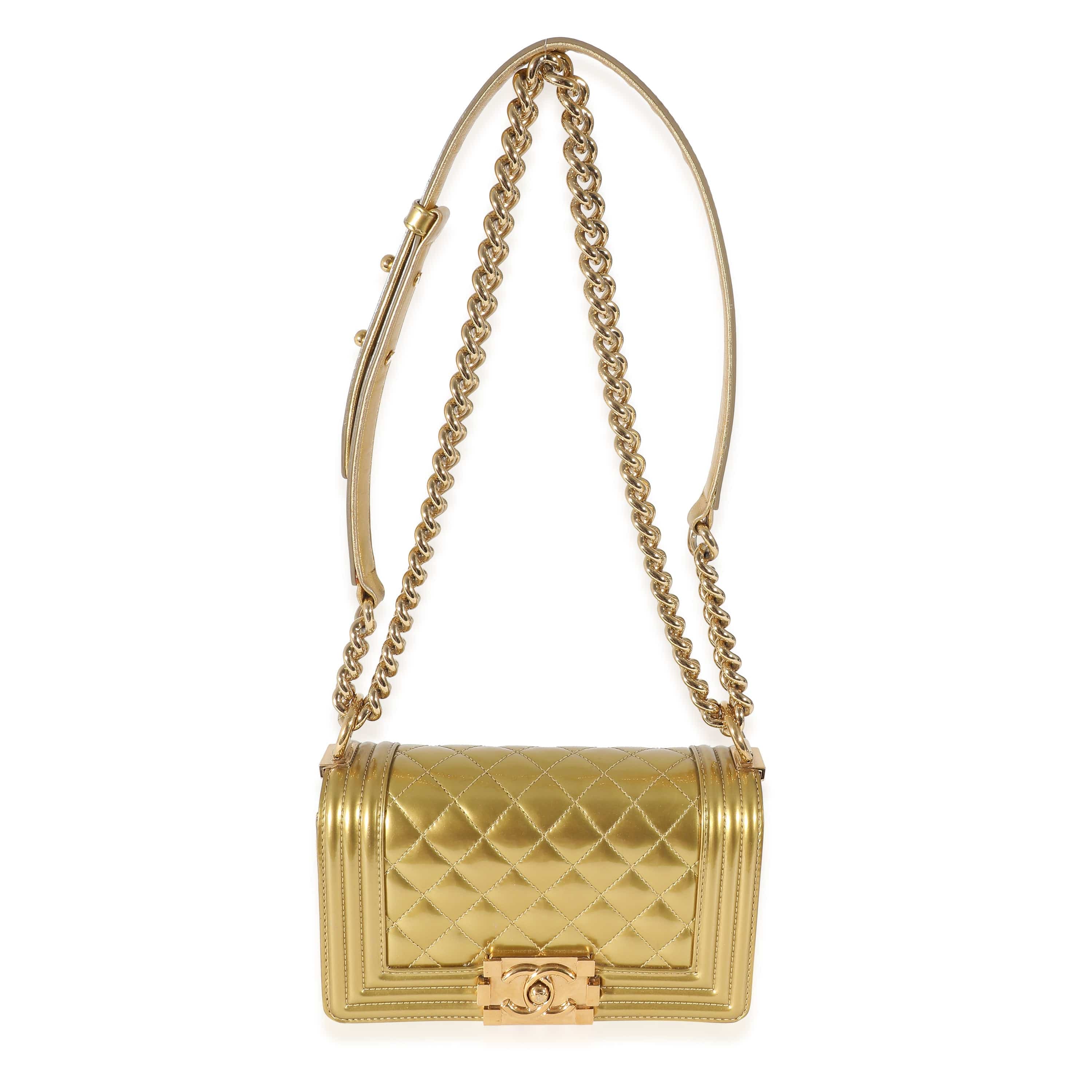 Chanel Chanel Gold Quilted Patent Small Boy Bag