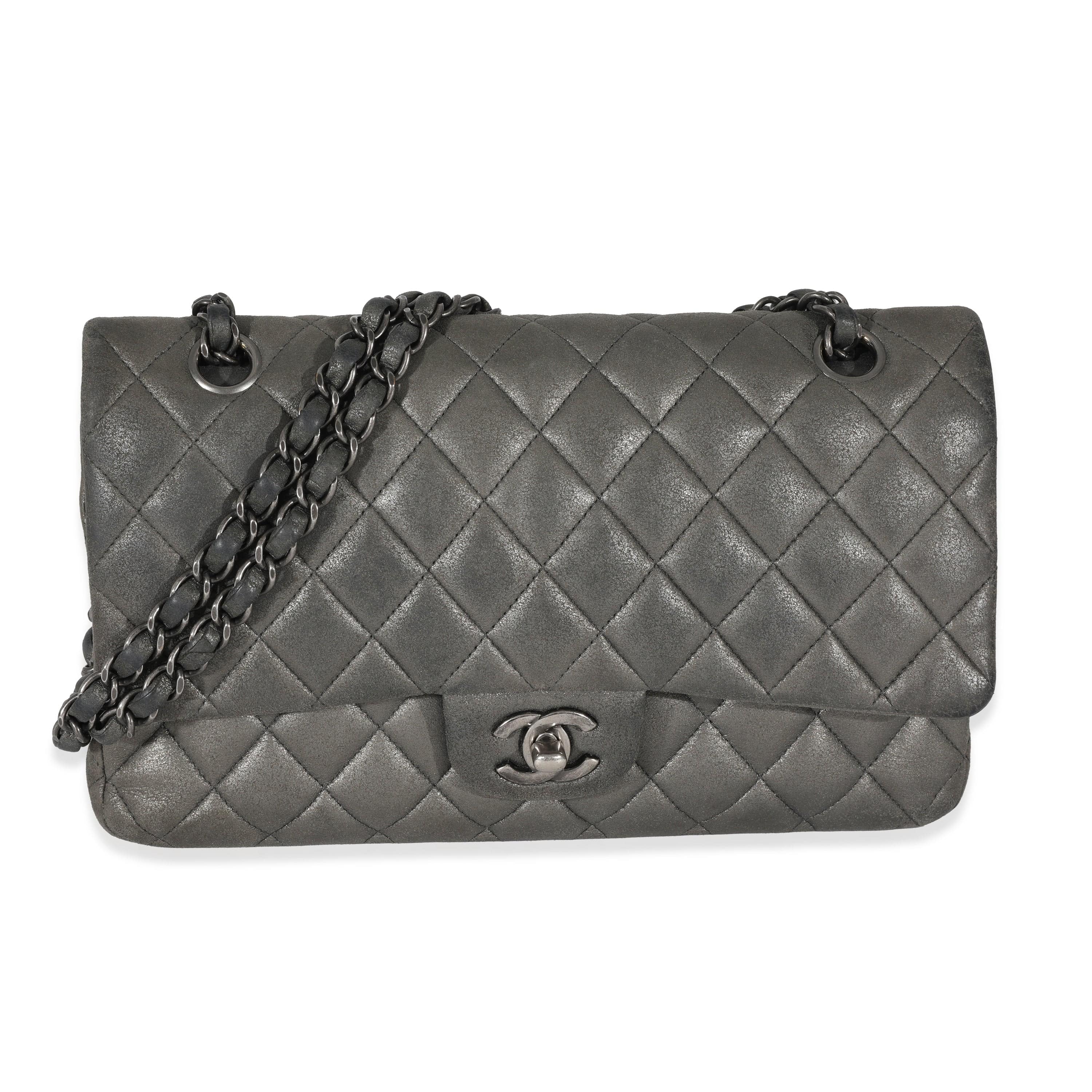 Chanel Chanel Grey Metallic Nubuck Medium Classic Double Flap