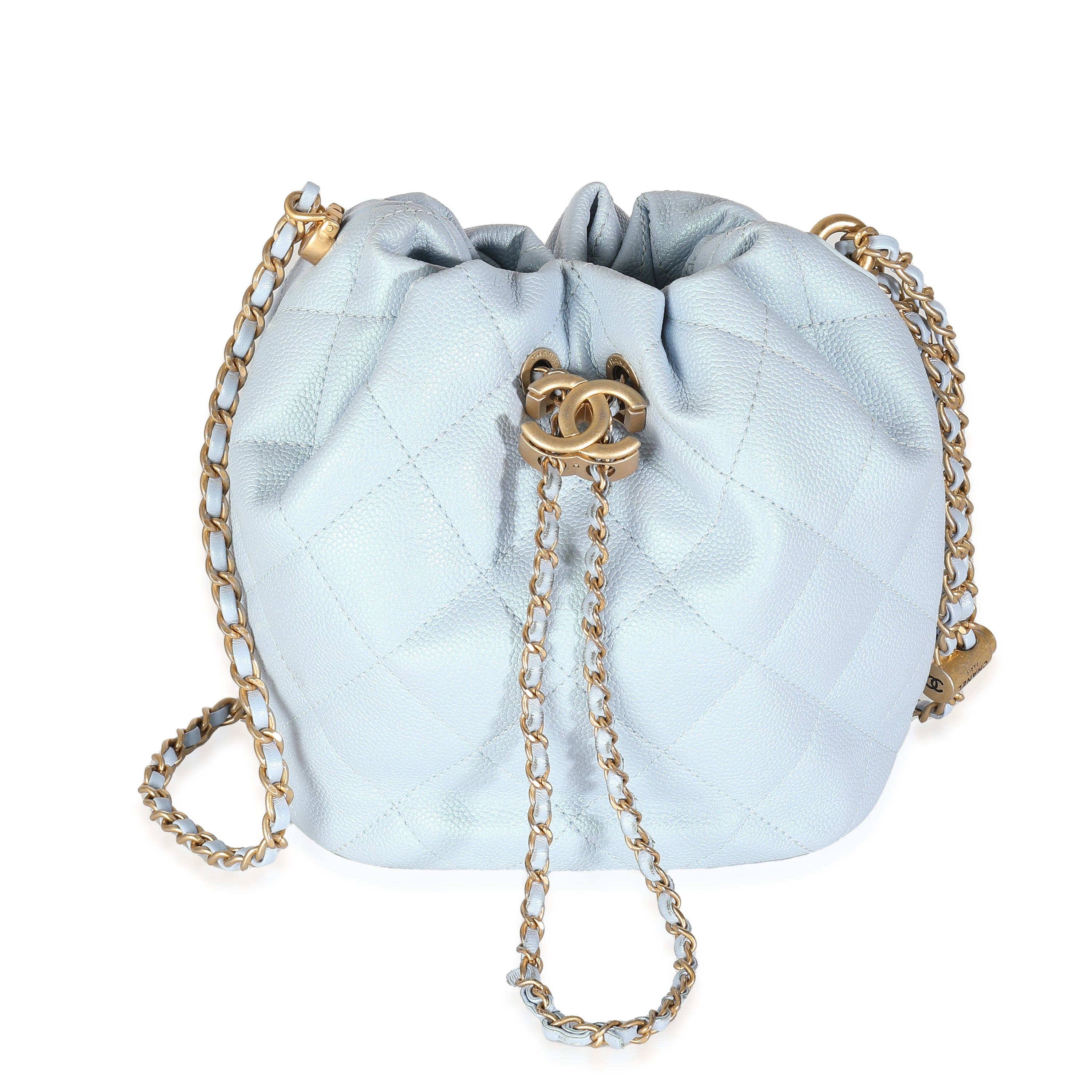 Chanel Chanel Light Blue Iridescent Quilted Caviar My Perfect CC Drawstring Bucket Bag