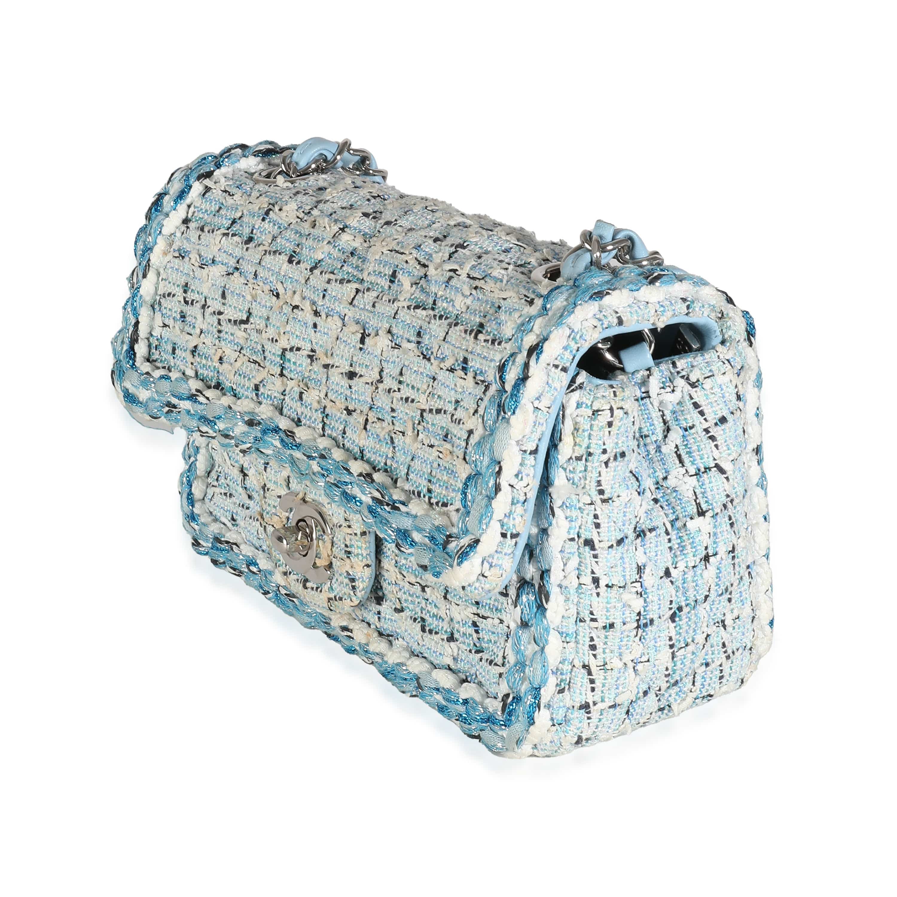 Chanel Chanel Metallic Blue White Tweed Mini Rectangular Flap Bag