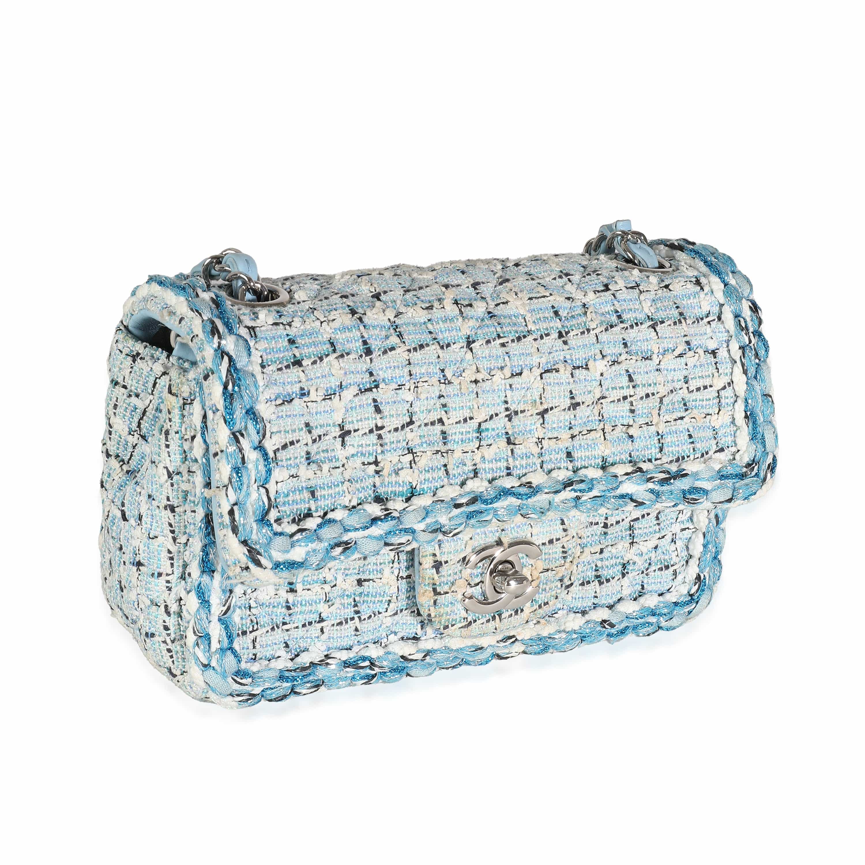 Chanel Chanel Metallic Blue White Tweed Mini Rectangular Flap Bag