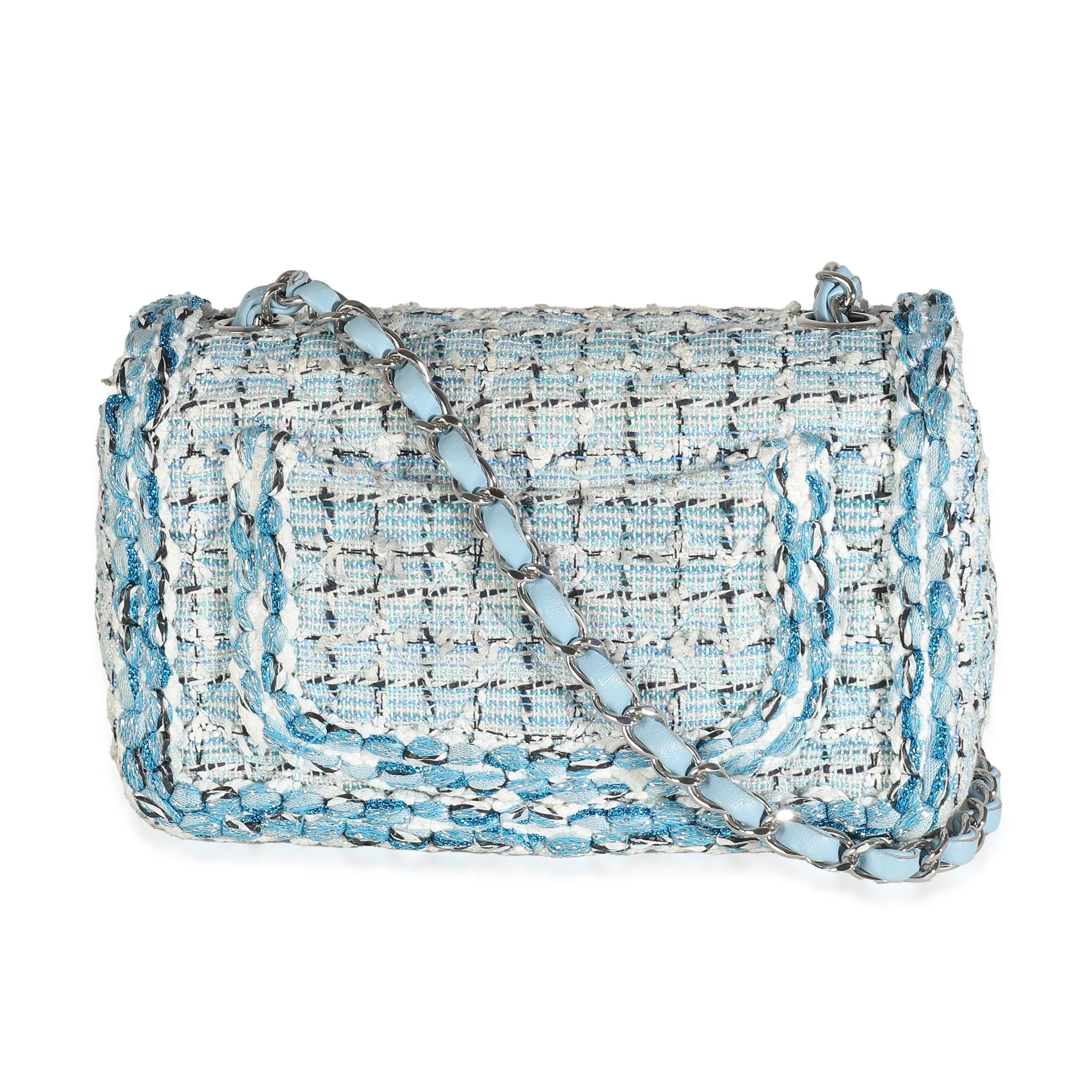 Chanel Chanel Metallic Blue White Tweed Mini Rectangular Flap Bag