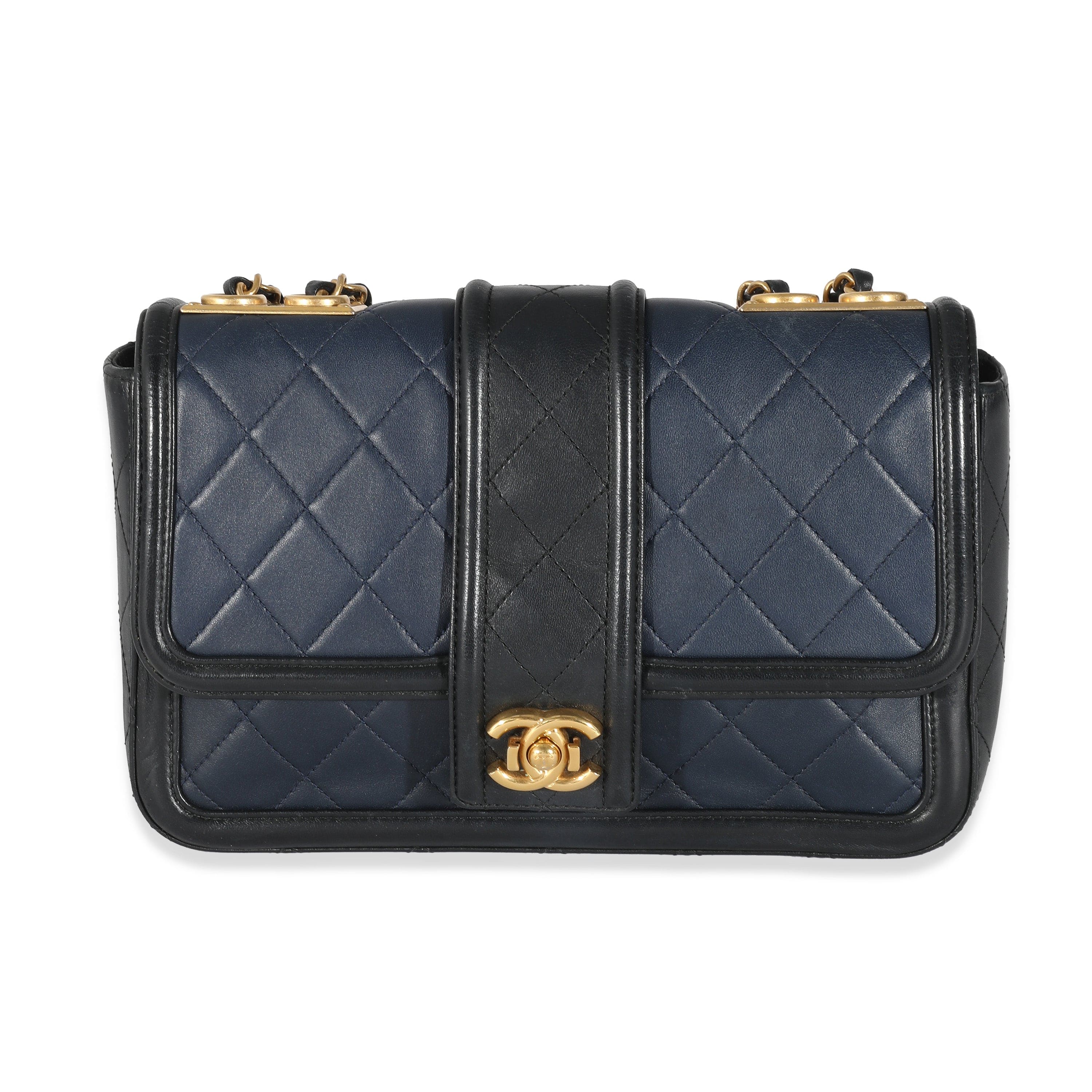 Chanel Chanel Navy Black Quilted Lambskin Medium Elegant CC Flap Bag