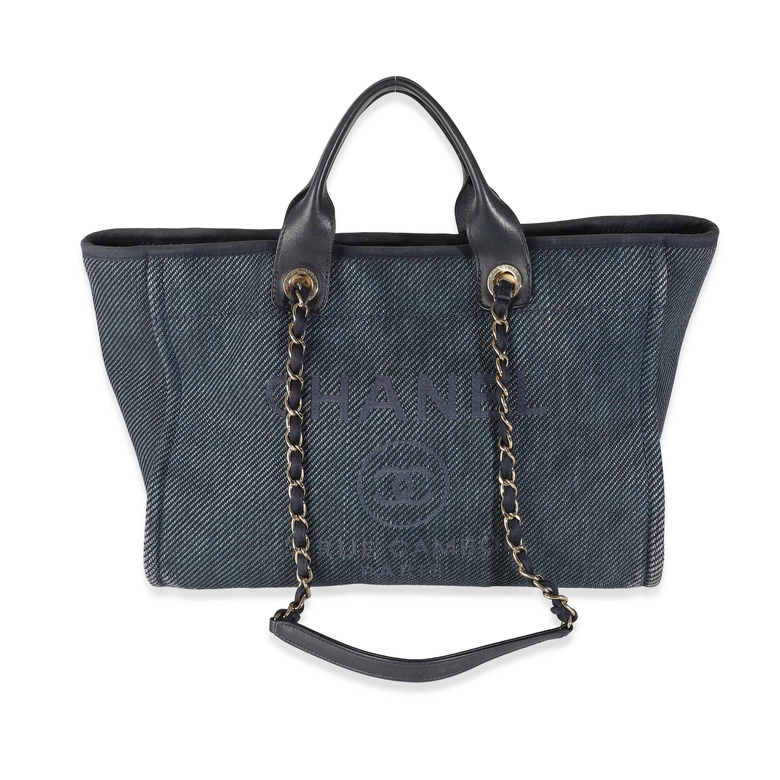 Chanel Chanel Navy Blue Woven Straw Raffia Medium Deauville Tote