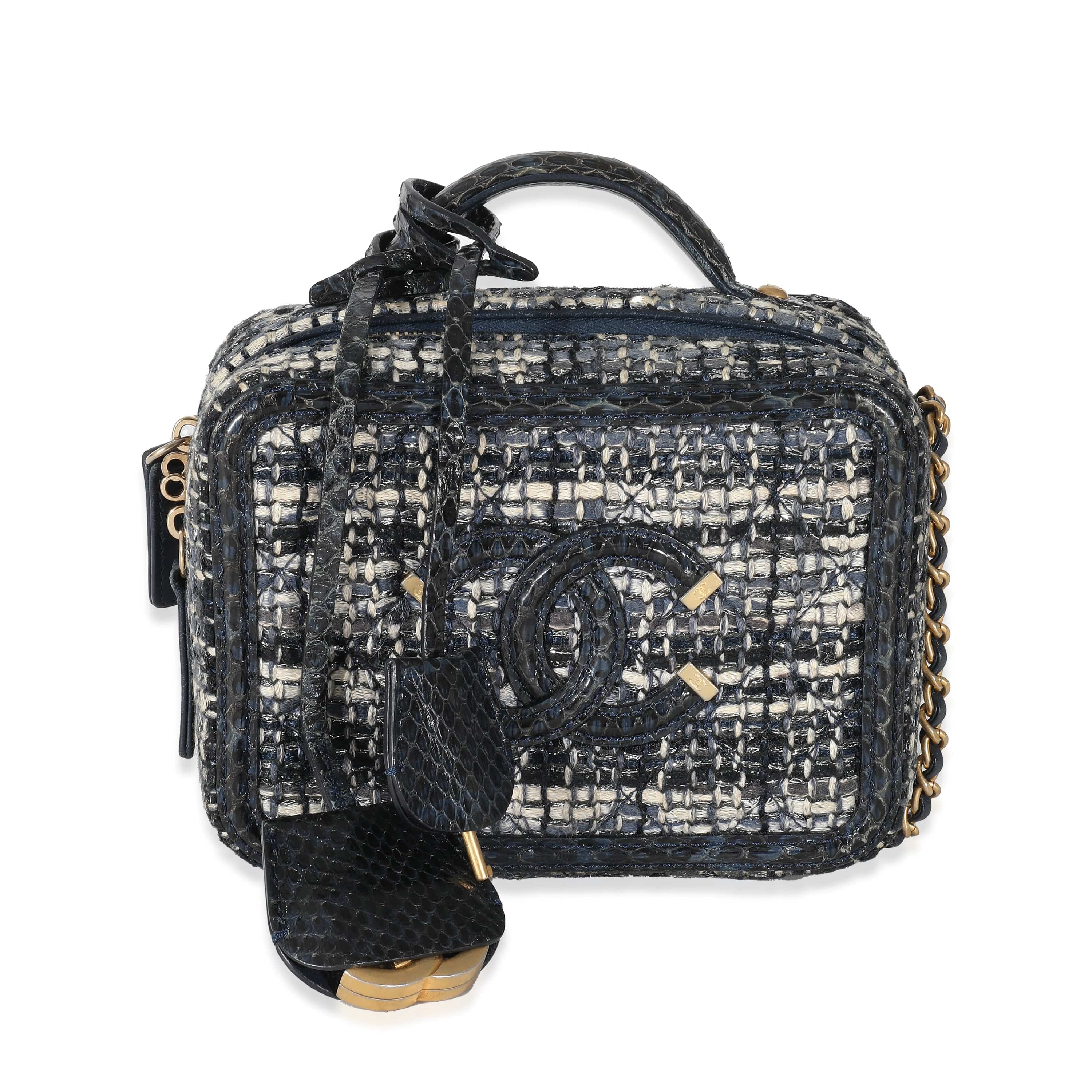 Chanel Chanel Navy Tweed Snakeskin Small CC Filigree Vanity Case