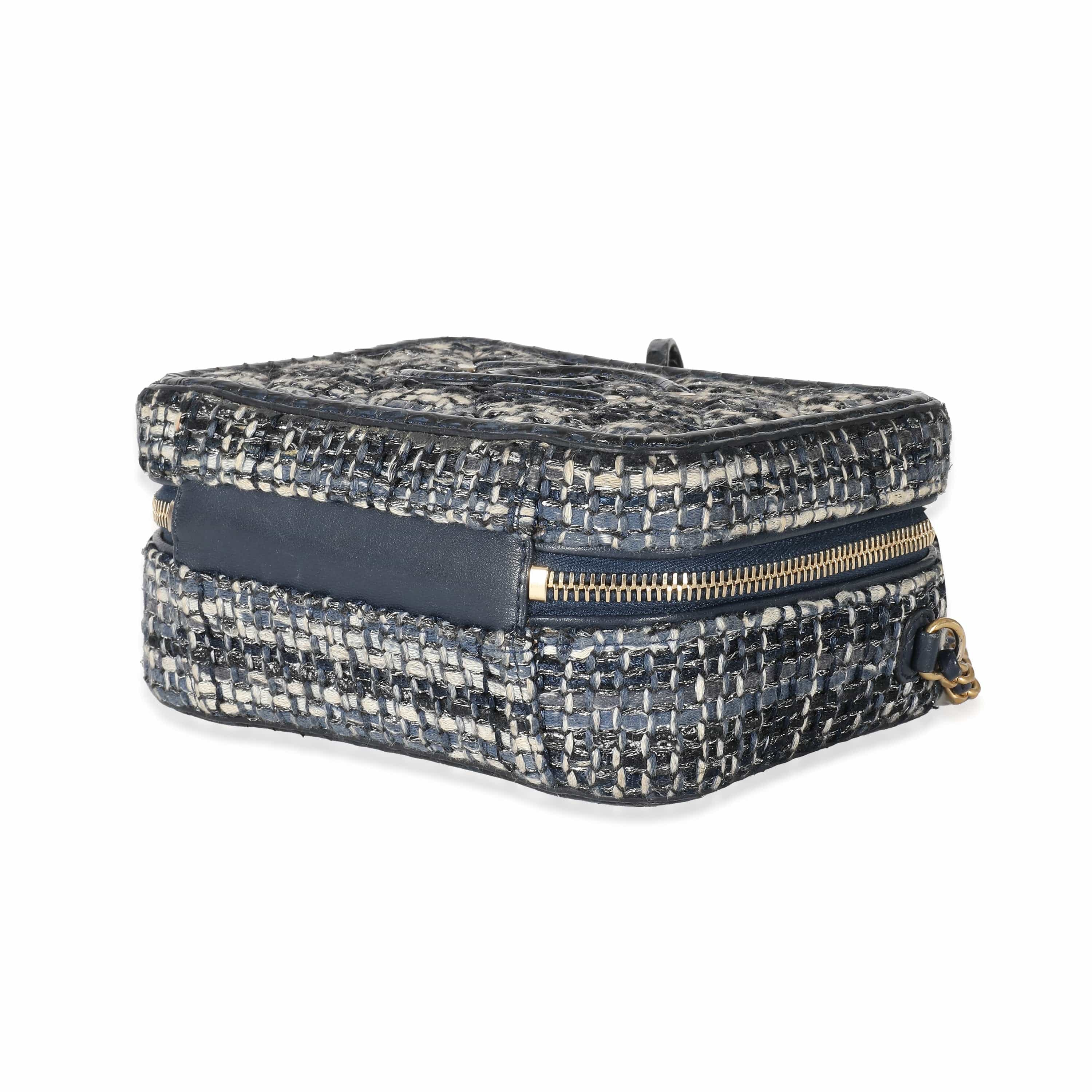 Chanel Chanel Navy Tweed Snakeskin Small CC Filigree Vanity Case