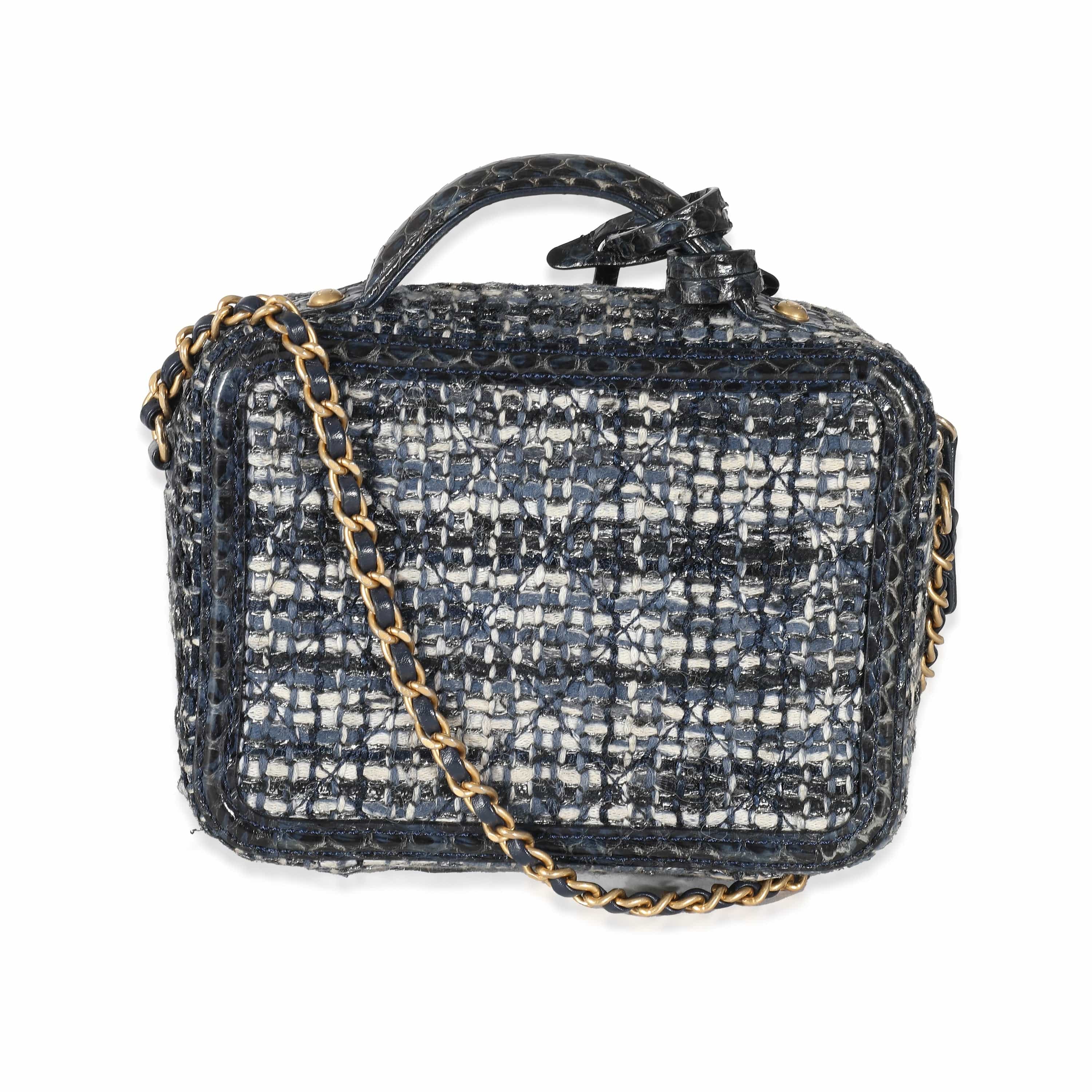 Chanel Chanel Navy Tweed Snakeskin Small CC Filigree Vanity Case