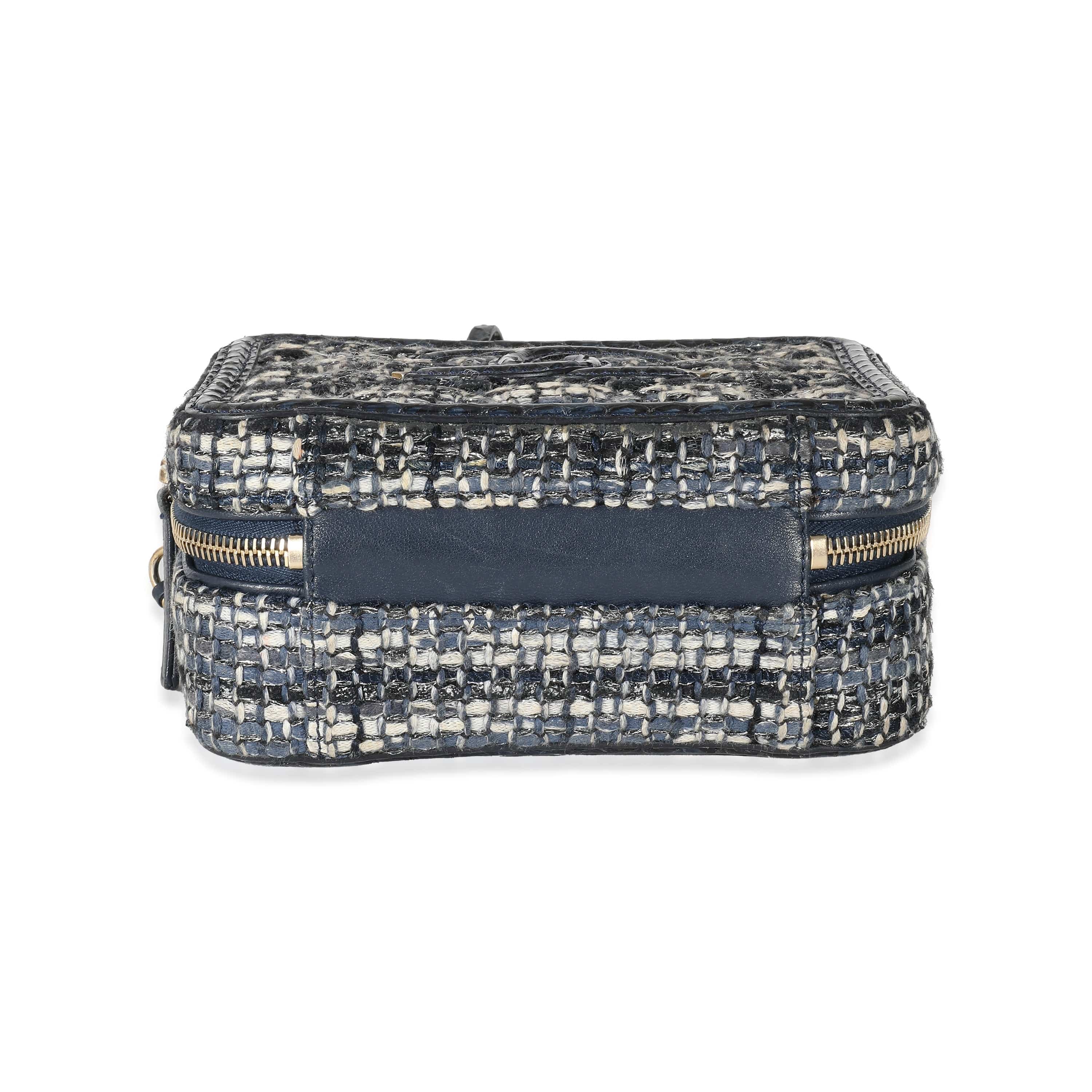 Chanel Chanel Navy Tweed Snakeskin Small CC Filigree Vanity Case