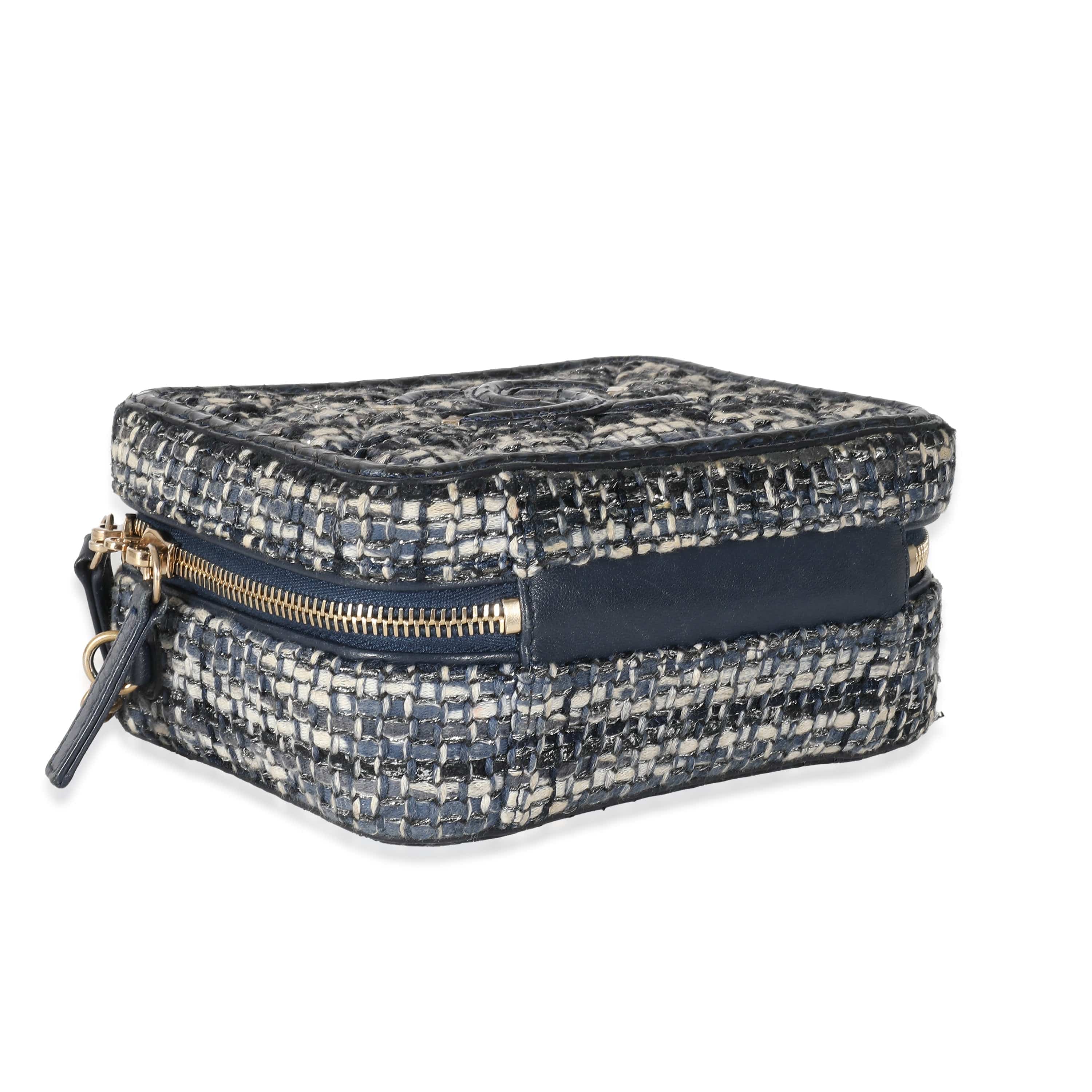 Chanel Chanel Navy Tweed Snakeskin Small CC Filigree Vanity Case