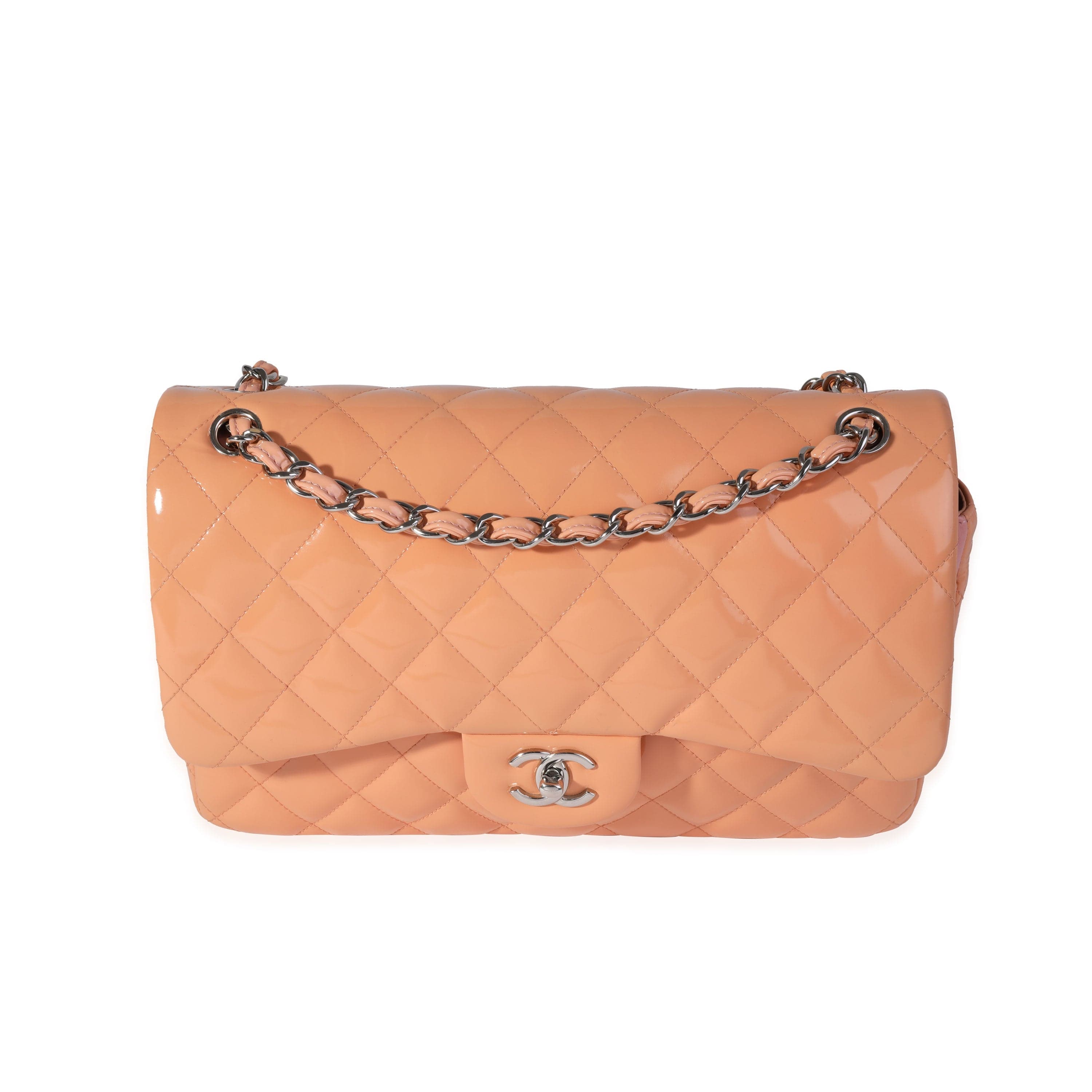 Chanel Chanel Peach Quilted Patent Leather Jumbo Classic Double Flap Bag