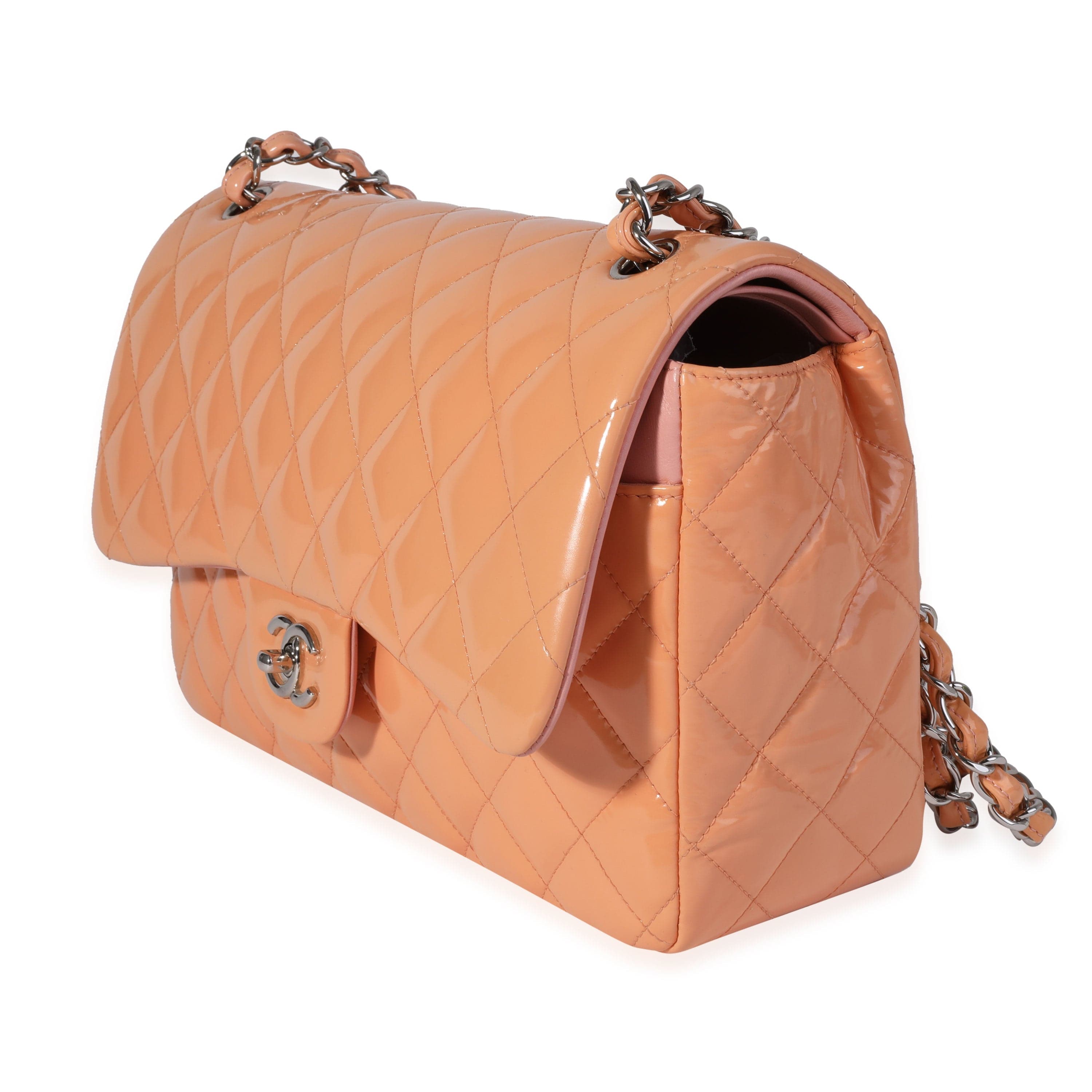 Chanel Chanel Peach Quilted Patent Leather Jumbo Classic Double Flap Bag