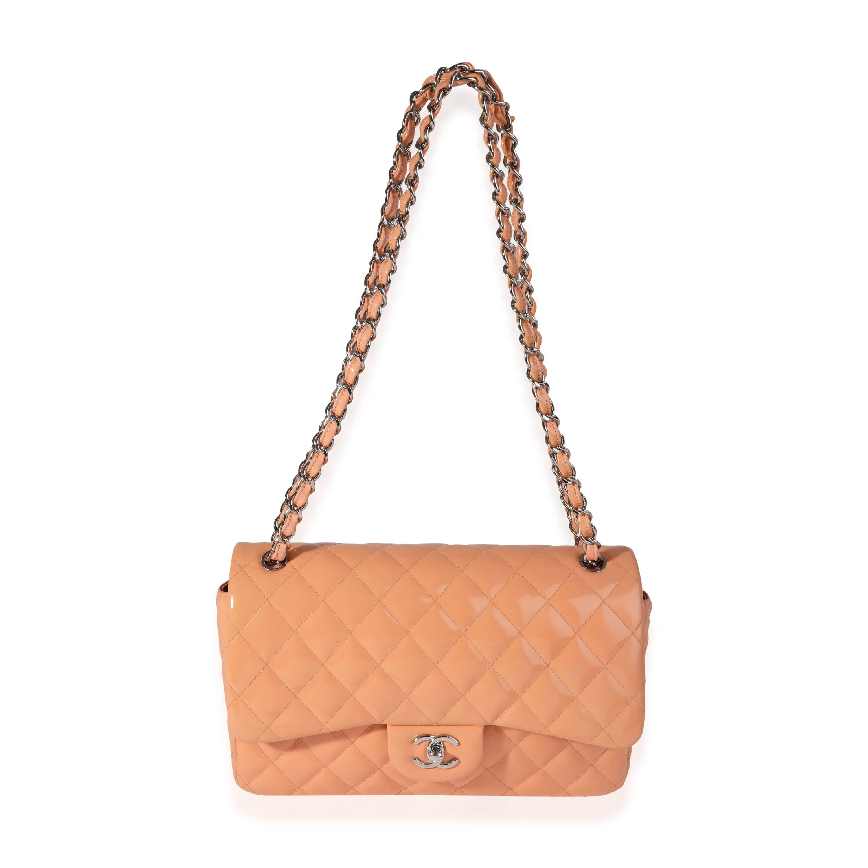 Chanel Chanel Peach Quilted Patent Leather Jumbo Classic Double Flap Bag