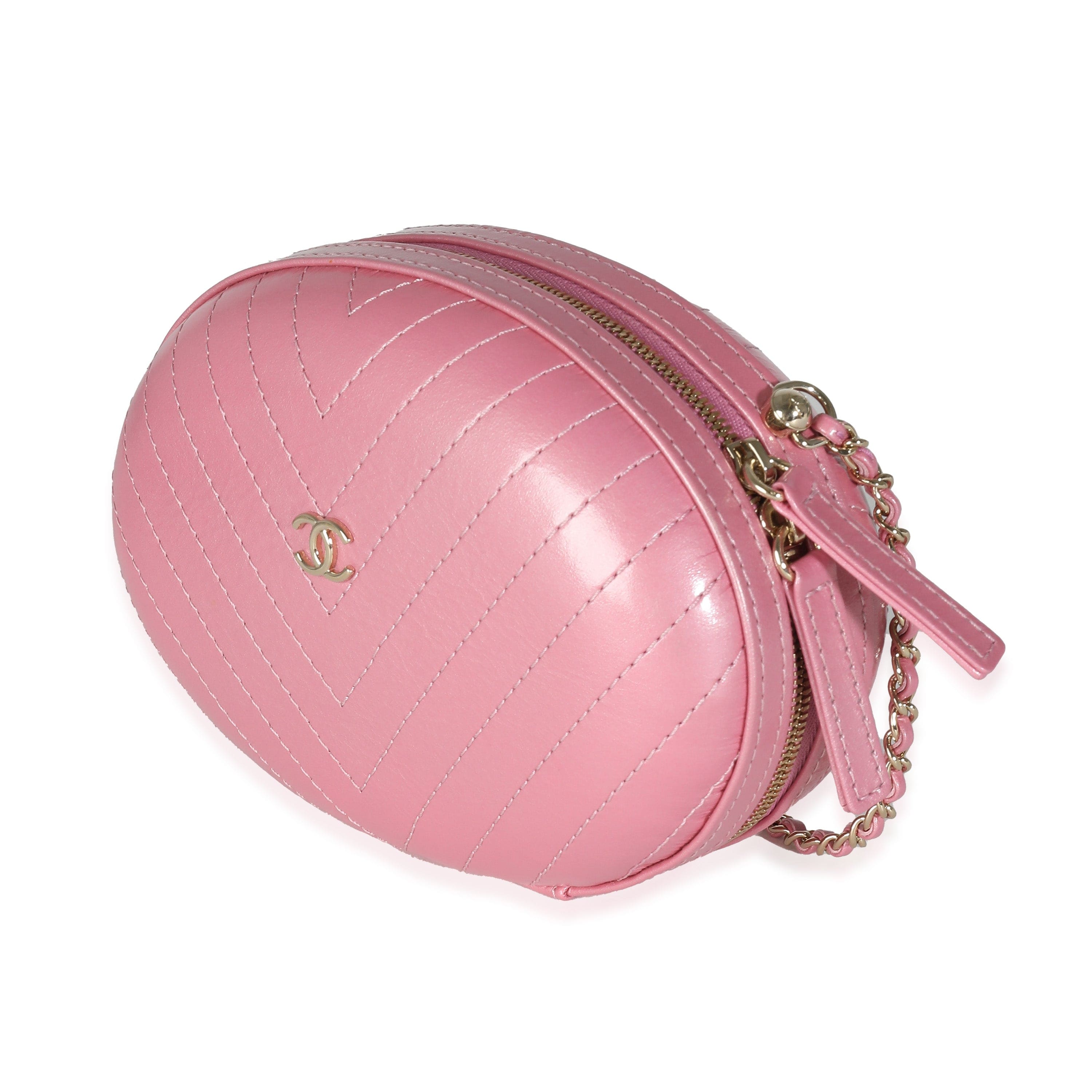 Chanel Chanel Pink Chevron Calfskin Evening Clutch With Chain