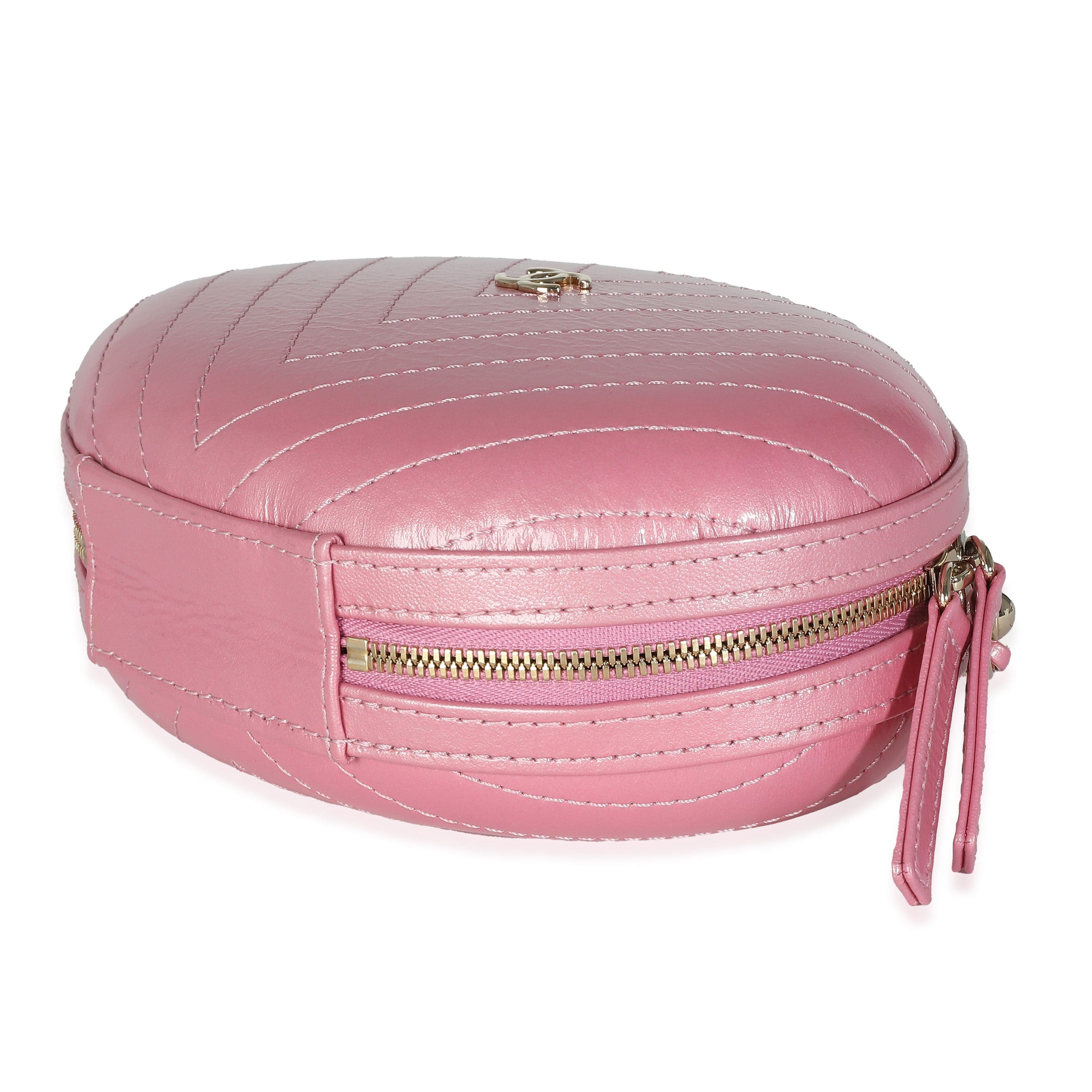 Chanel Chanel Pink Chevron Calfskin Evening Clutch With Chain