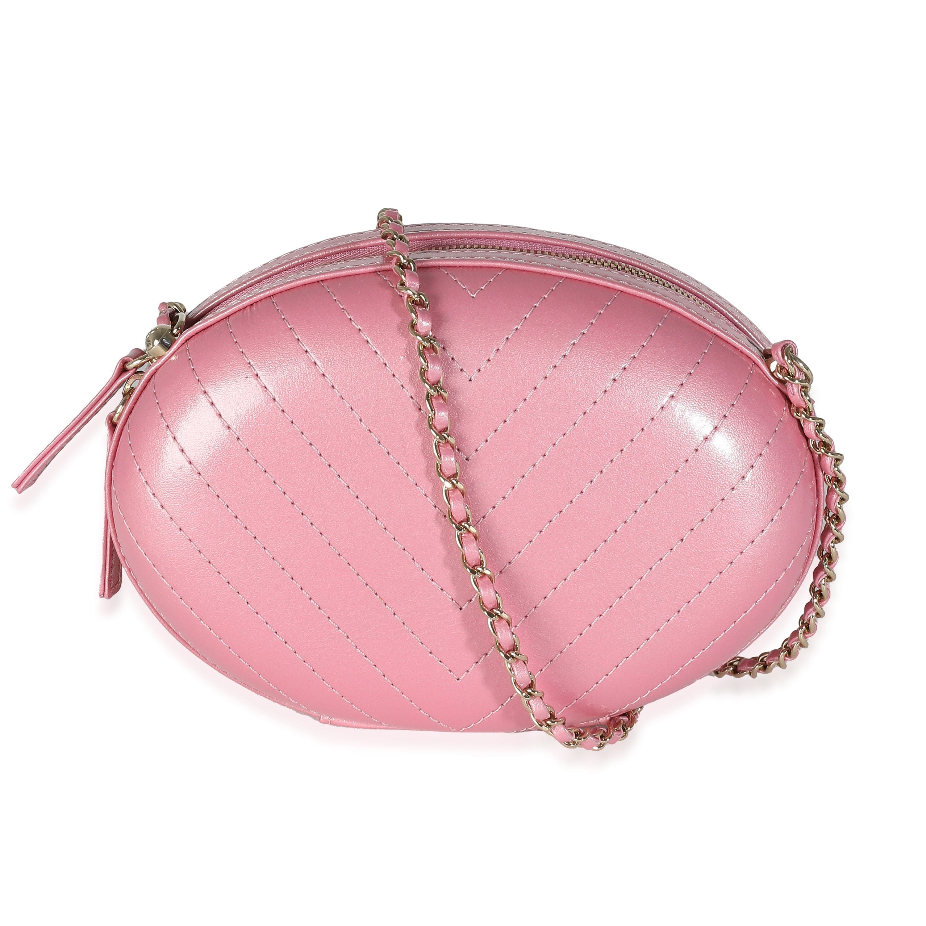 Chanel Chanel Pink Chevron Calfskin Evening Clutch With Chain