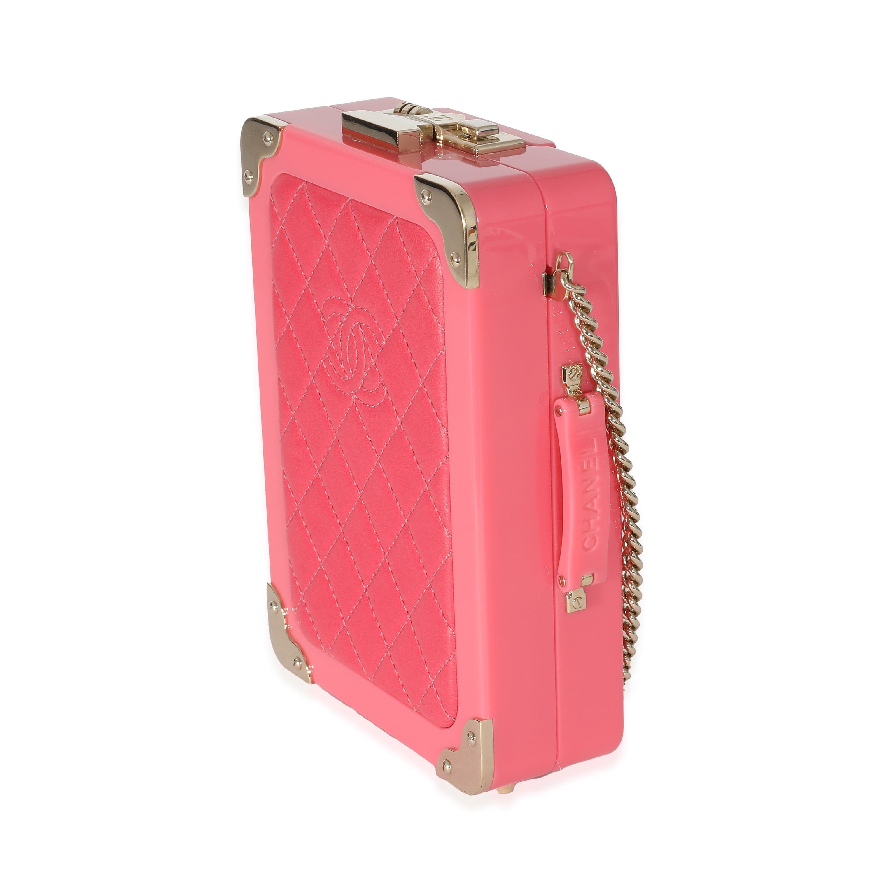 Chanel Chanel Pink Plexi Lambskin Evening In The Air CC Trolley Minaudière Clutch