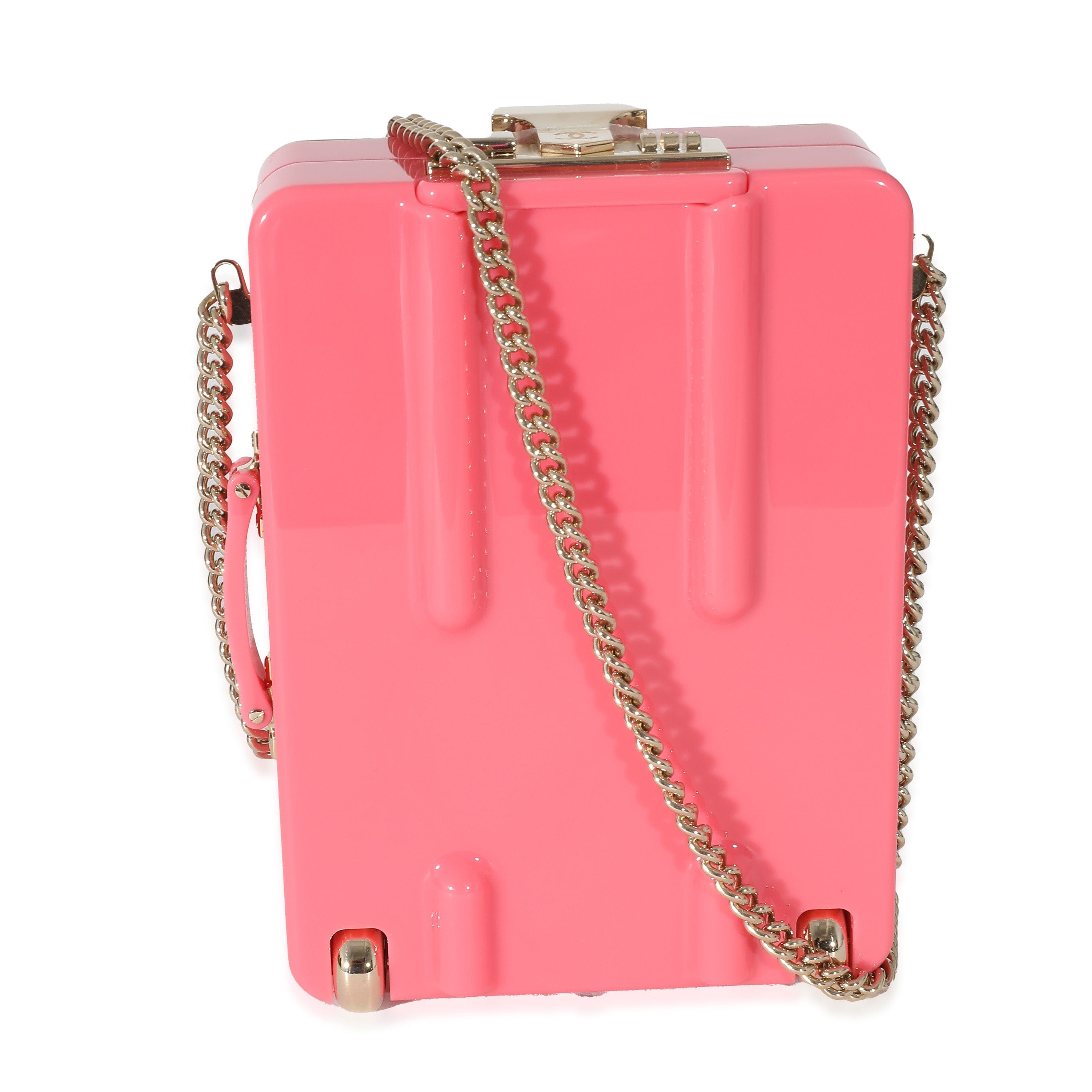 Chanel Chanel Pink Plexi Lambskin Evening In The Air CC Trolley Minaudière Clutch