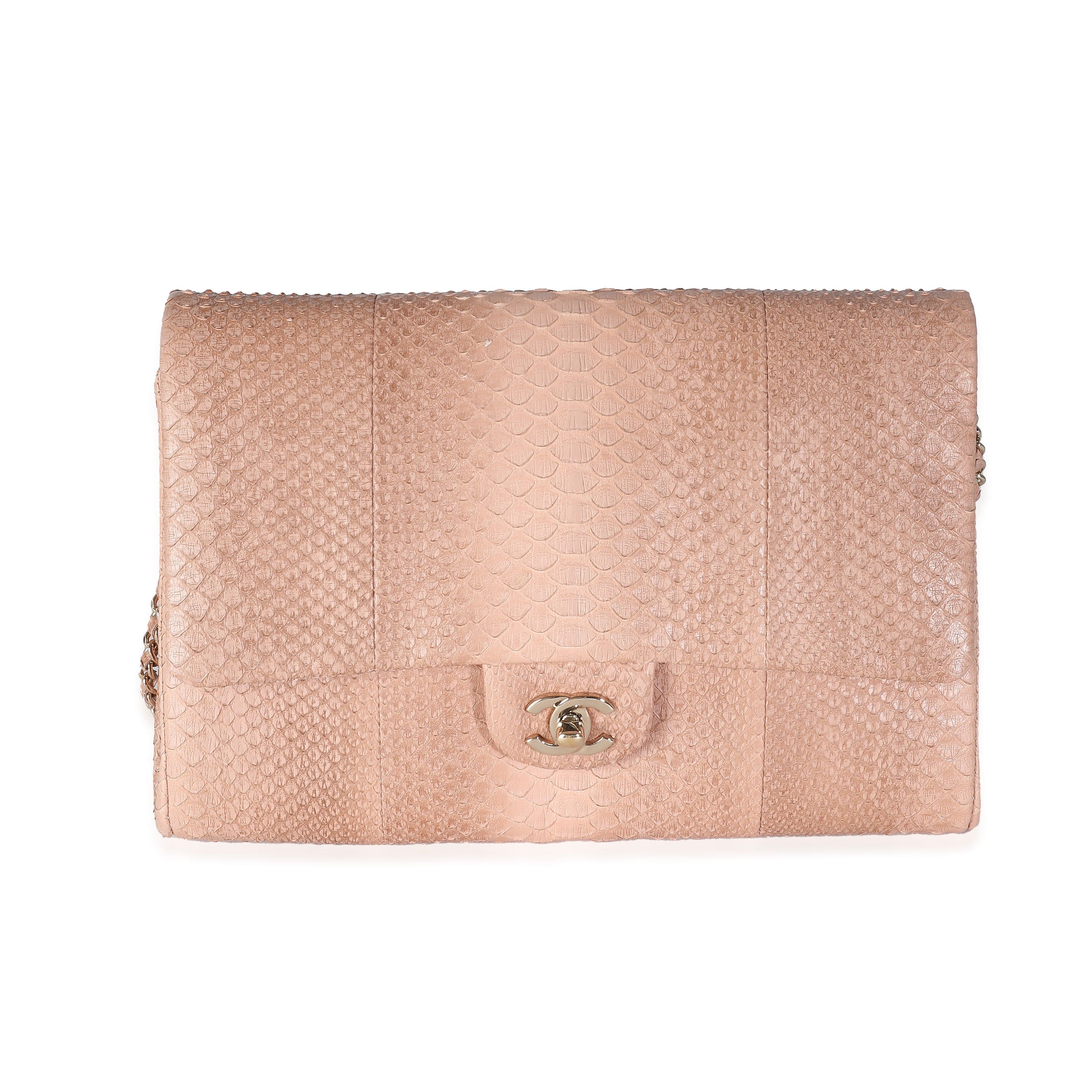 Chanel Chanel Pink Python Classic Flap Clutch With Chain