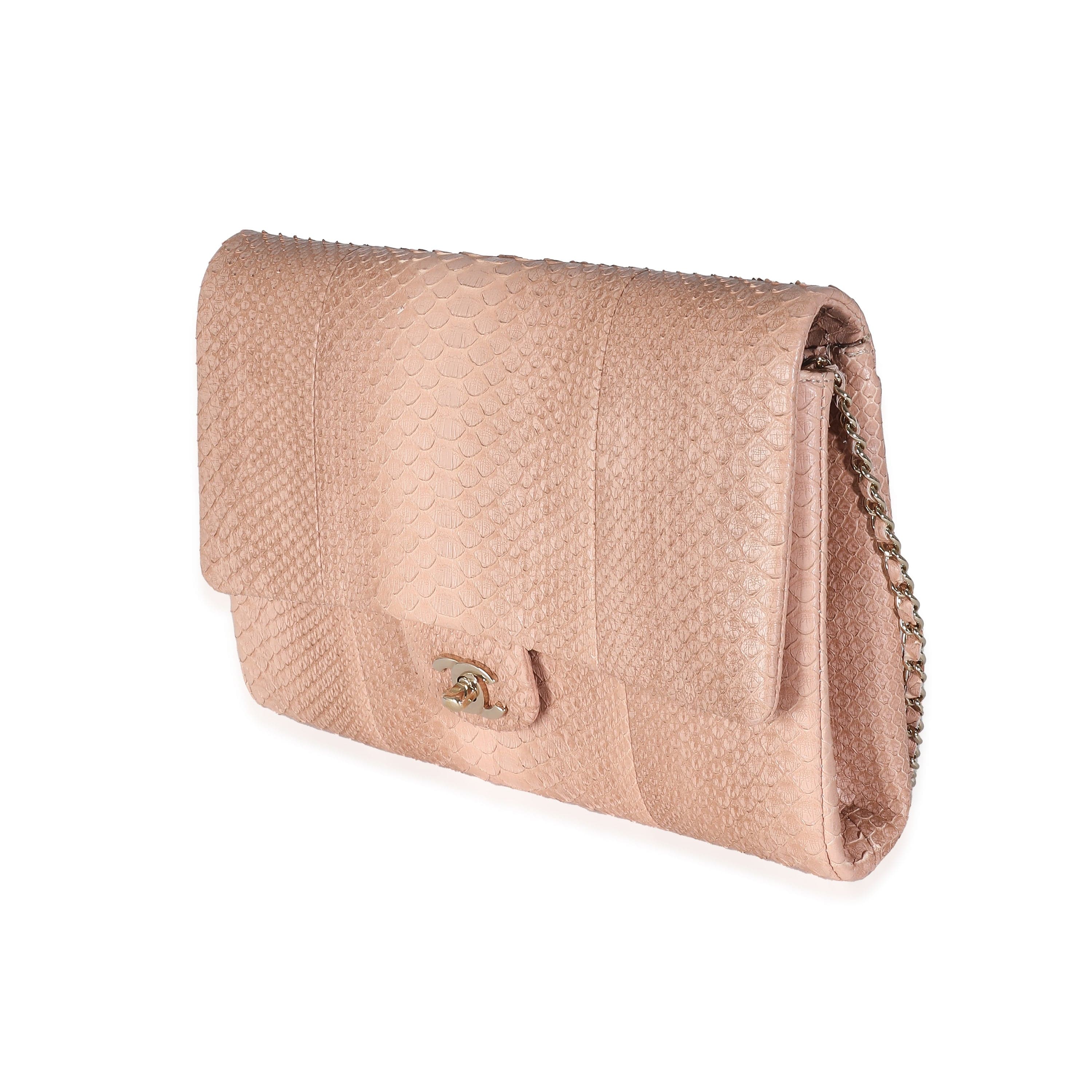 Chanel Chanel Pink Python Classic Flap Clutch With Chain