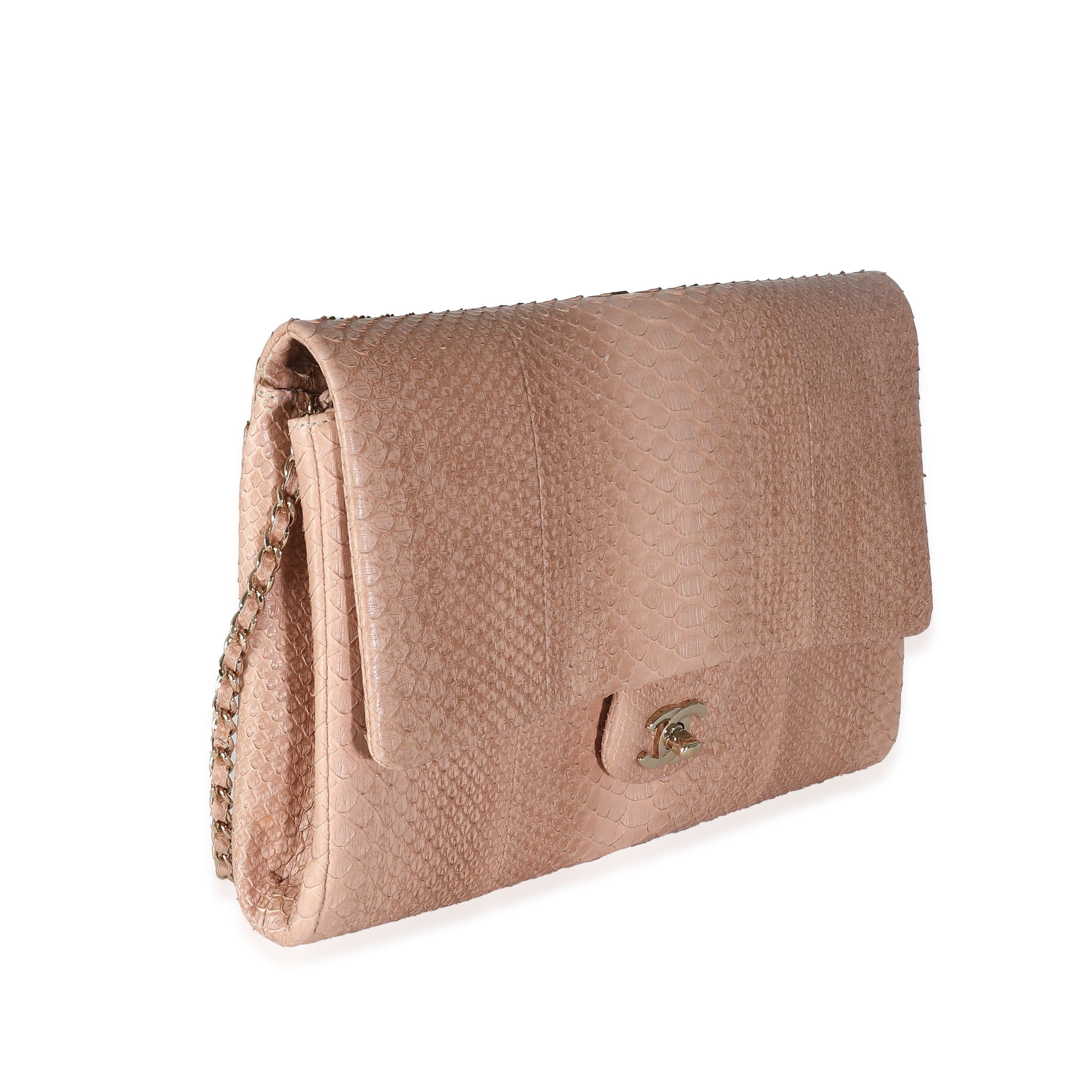 Chanel Chanel Pink Python Classic Flap Clutch With Chain