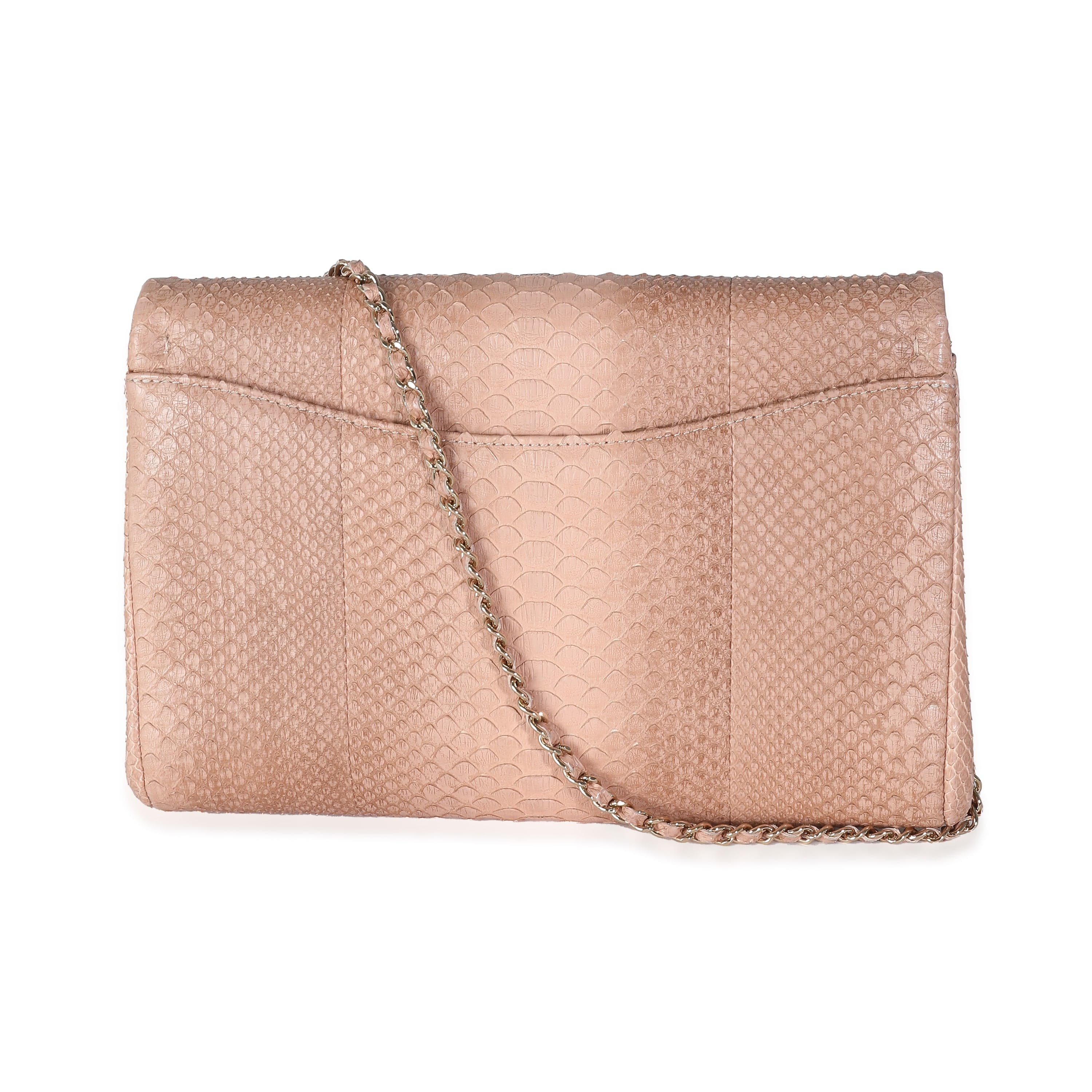 Chanel Chanel Pink Python Classic Flap Clutch With Chain