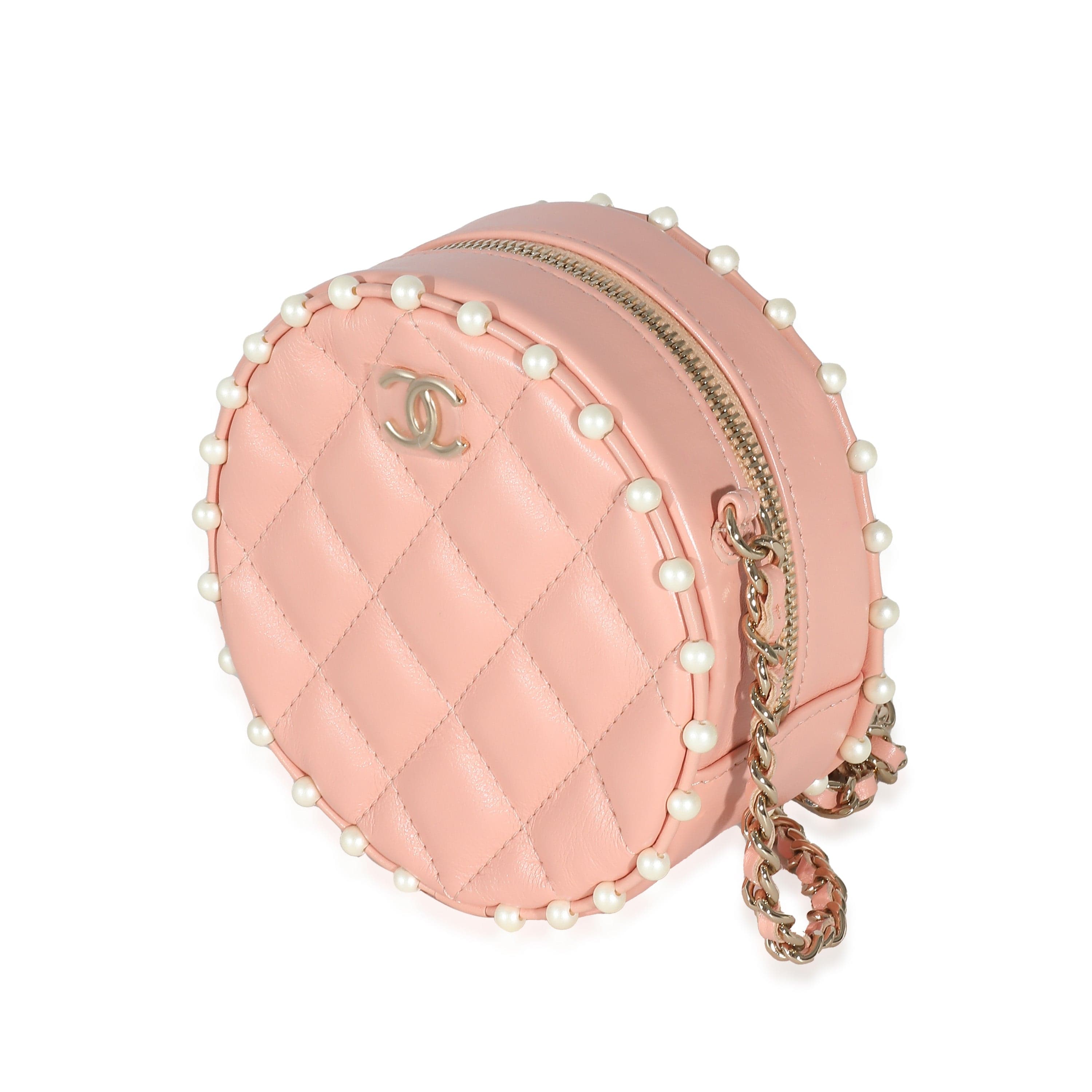 Chanel Chanel Pink Quilted Calfskin Pearl Round Clutch With Chain