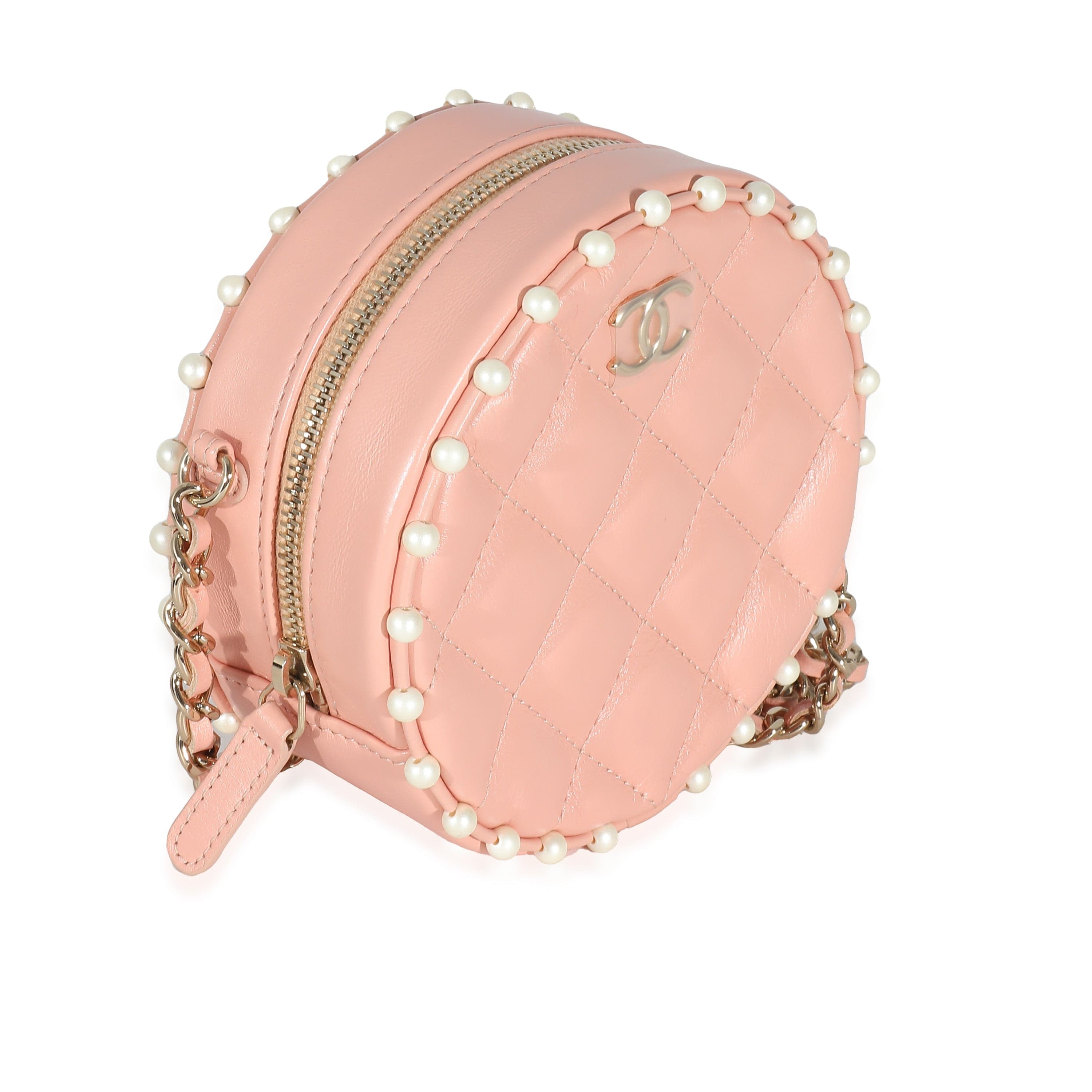 Chanel Chanel Pink Quilted Calfskin Pearl Round Clutch With Chain