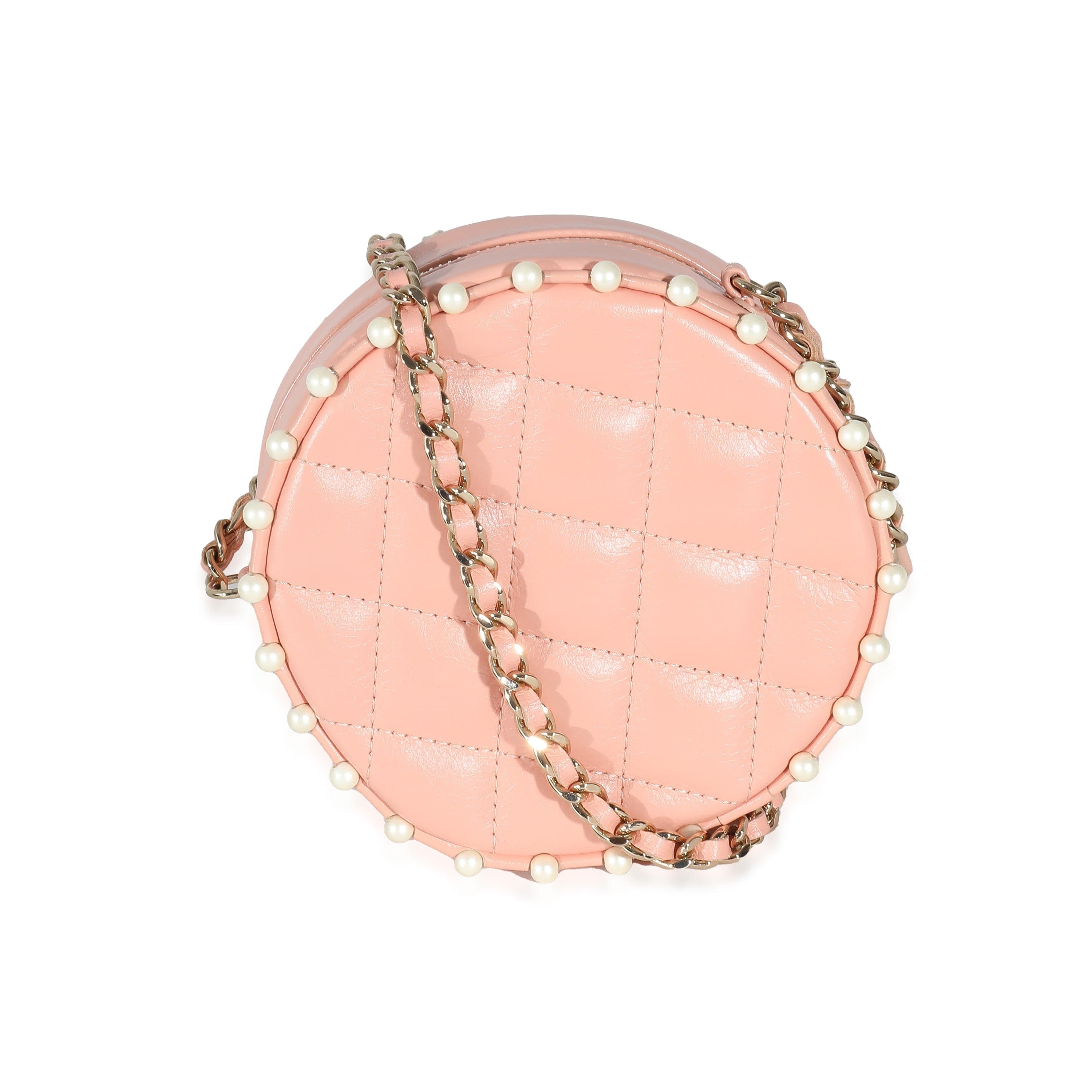 Chanel Chanel Pink Quilted Calfskin Pearl Round Clutch With Chain