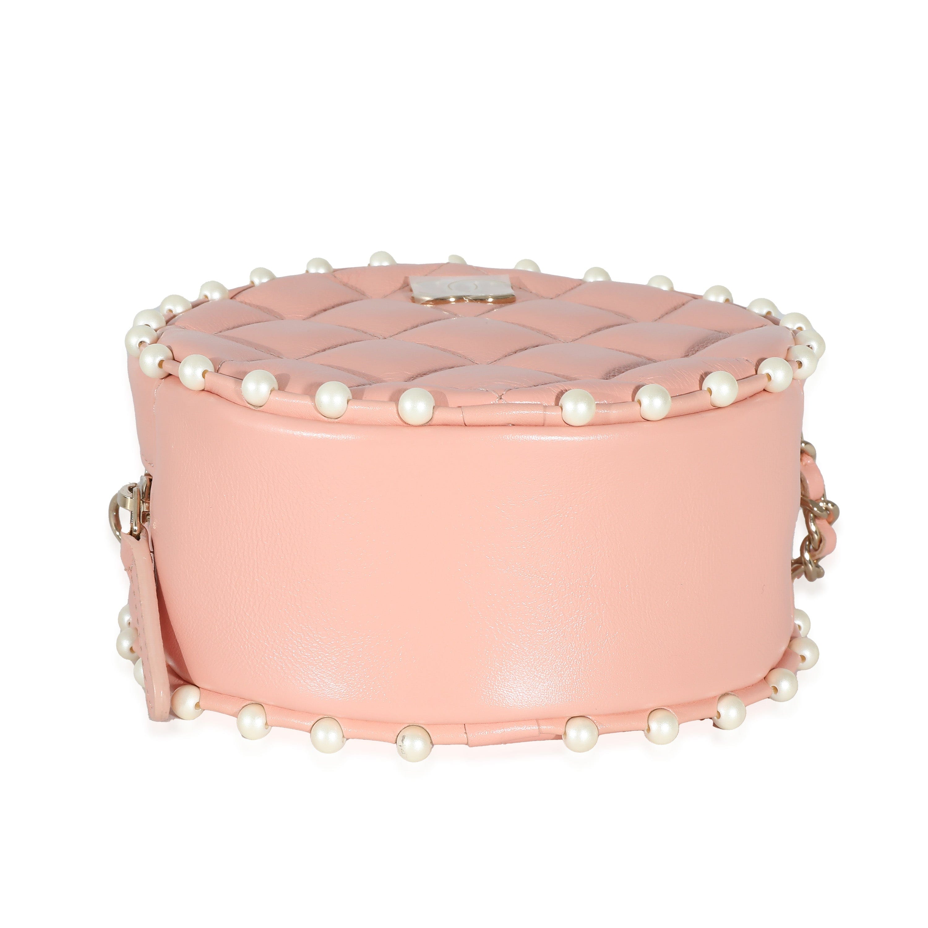 Chanel Chanel Pink Quilted Calfskin Pearl Round Clutch With Chain