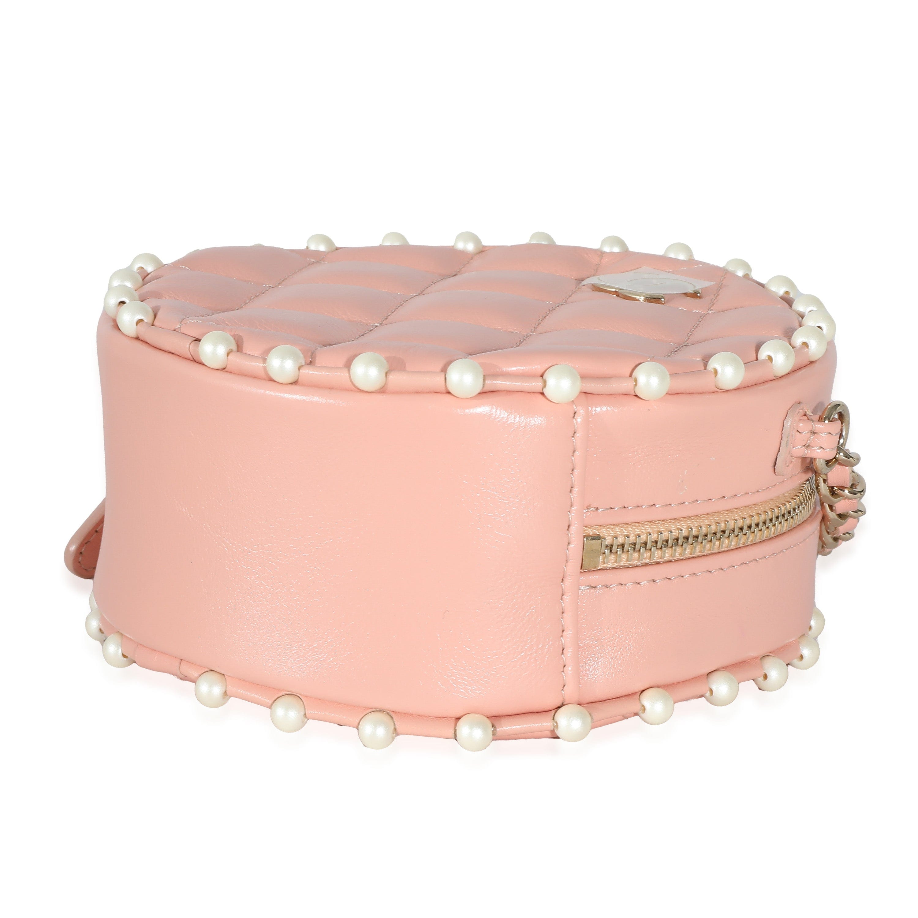 Chanel Chanel Pink Quilted Calfskin Pearl Round Clutch With Chain