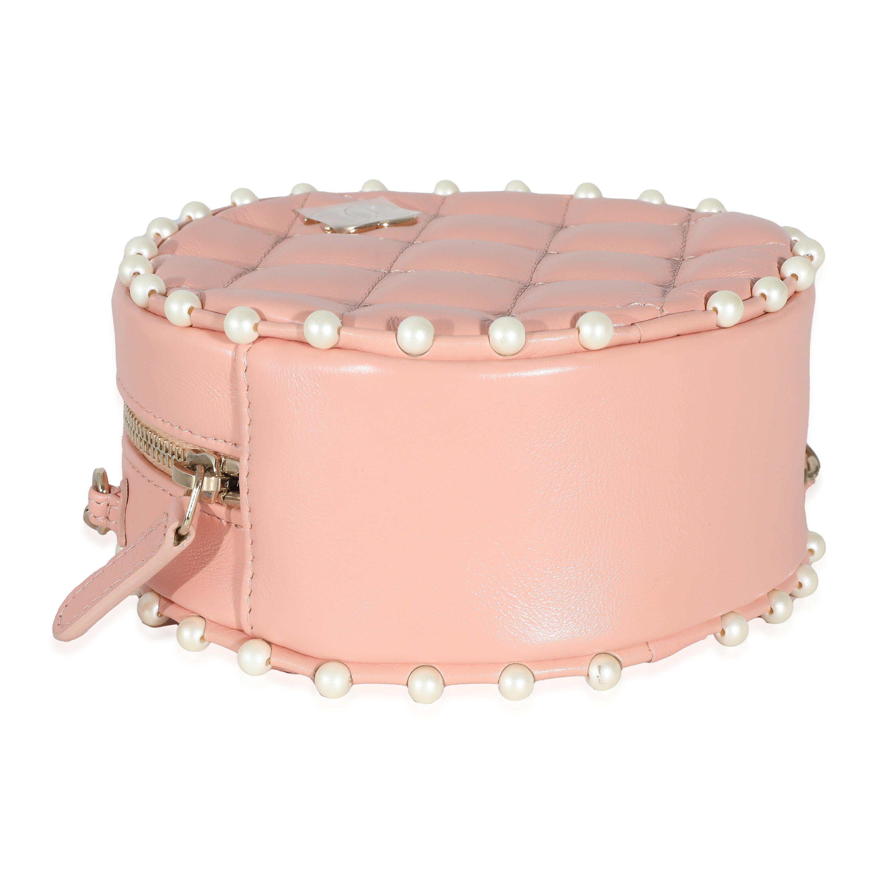 Chanel Chanel Pink Quilted Calfskin Pearl Round Clutch With Chain