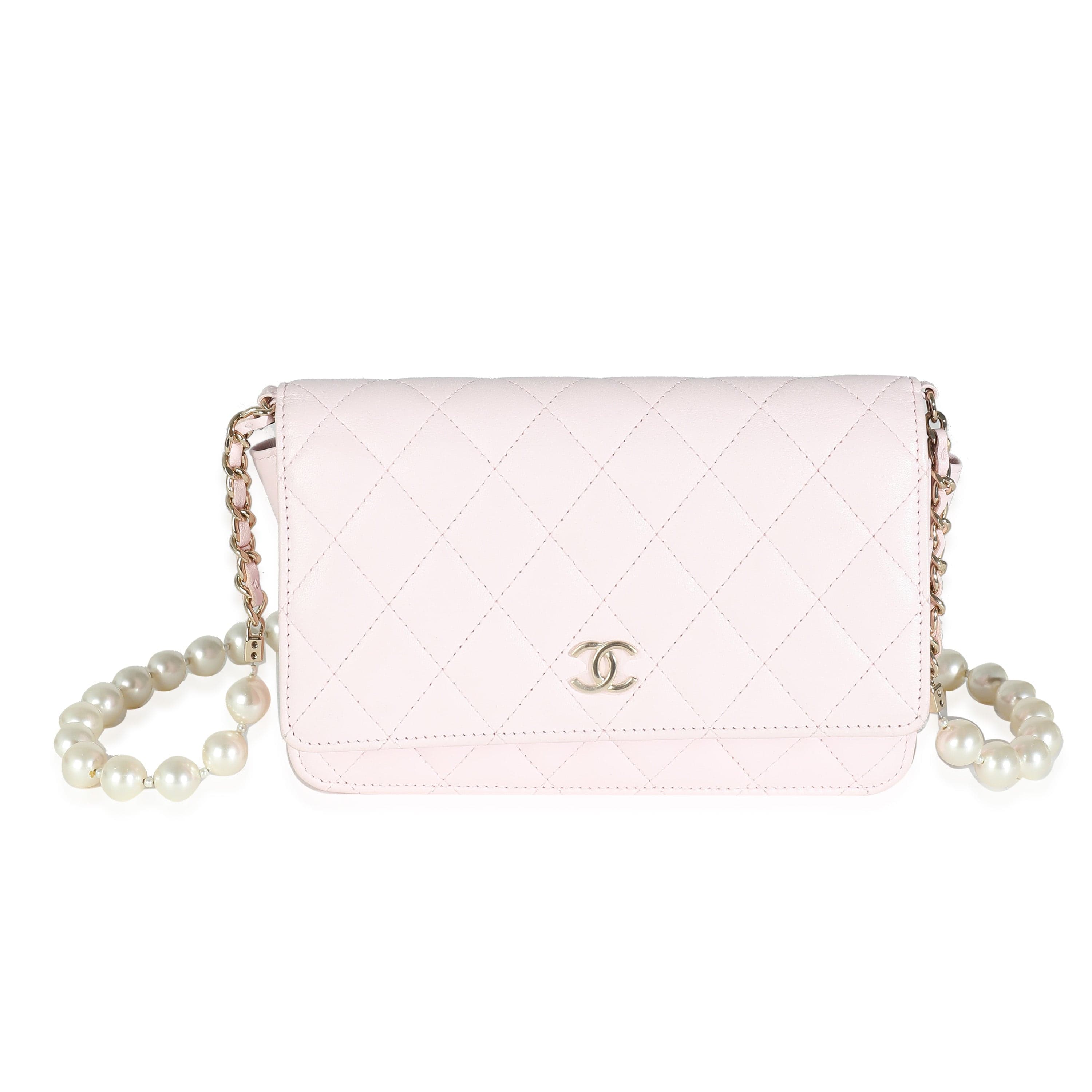 Chanel Chanel Pink Quilted Lambskin Pearl Wallet On Chain