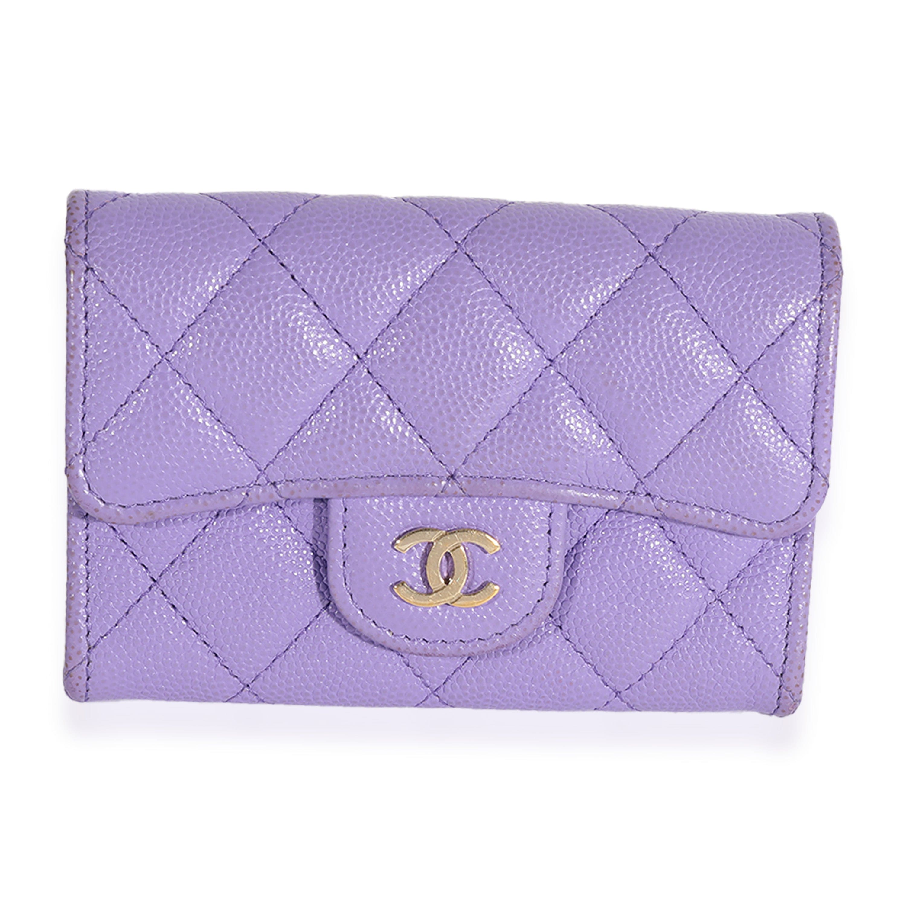 Chanel Chanel Purple Quilted Caviar Flap Card Holder Wallet