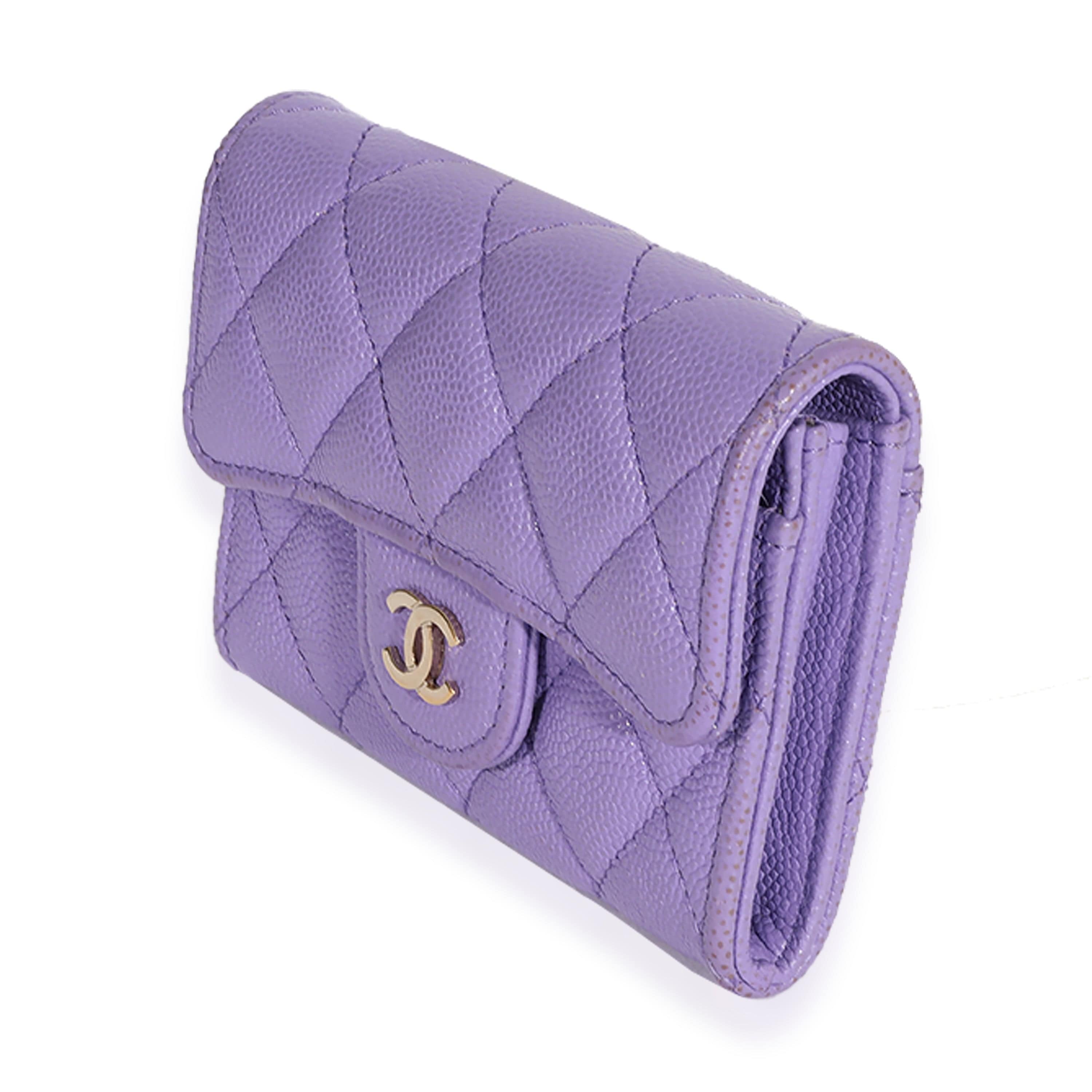 Chanel Chanel Purple Quilted Caviar Flap Card Holder Wallet